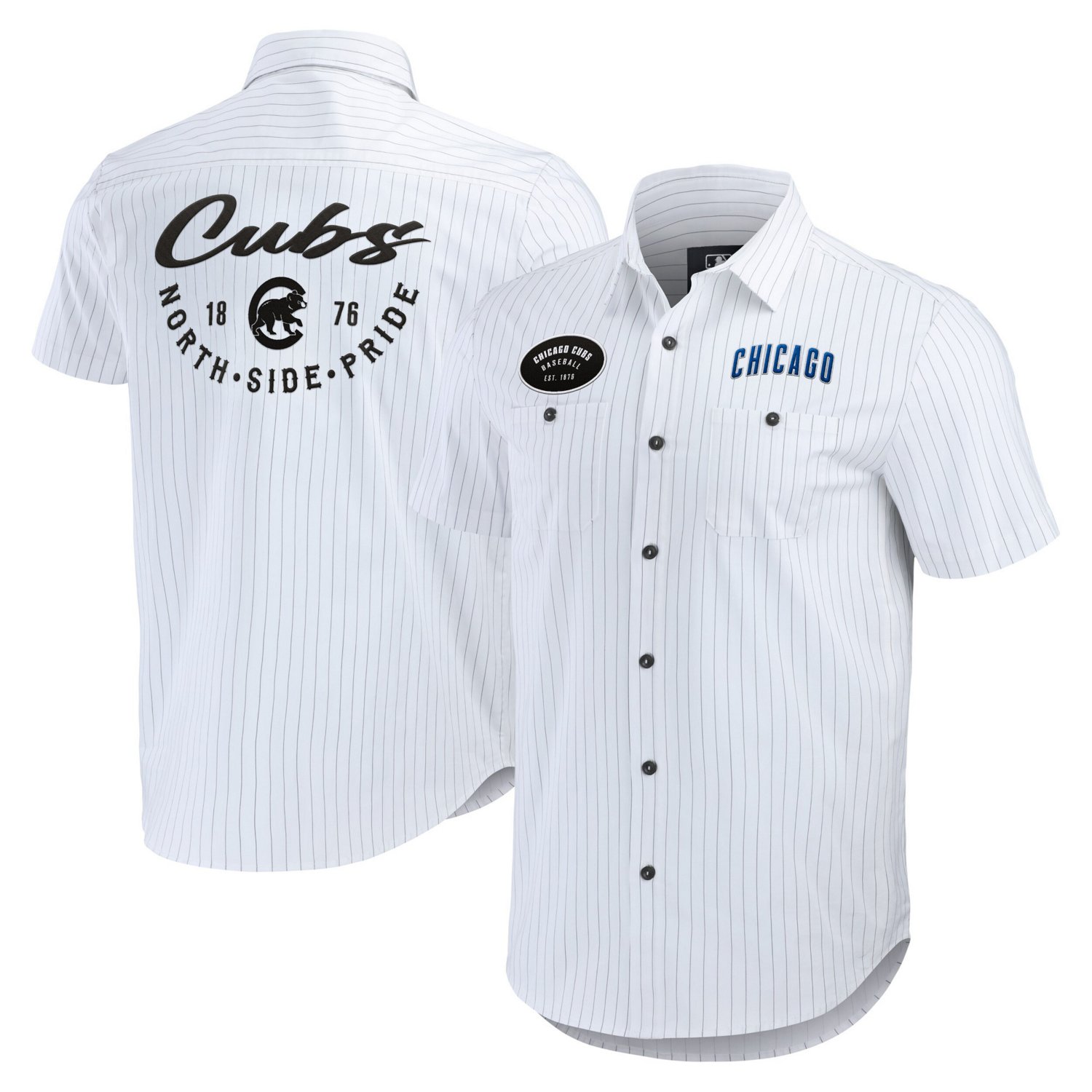 Darius Rucker Collection by Fanatics Chicago Cubs Pin Stripe Short Sleeve Button-Up Shirt