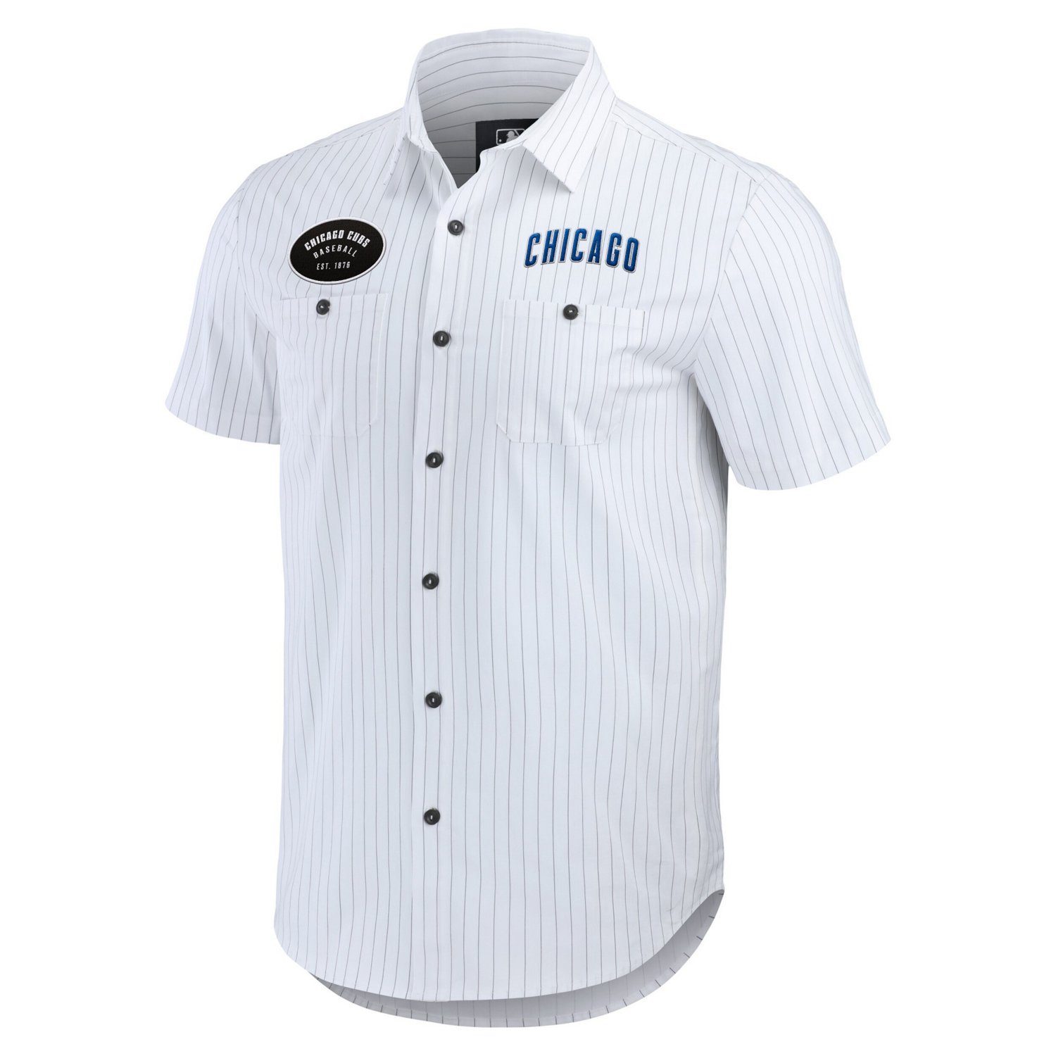 Darius Rucker Collection by Fanatics Chicago Cubs Pin Stripe Short Sleeve Button-Up Shirt