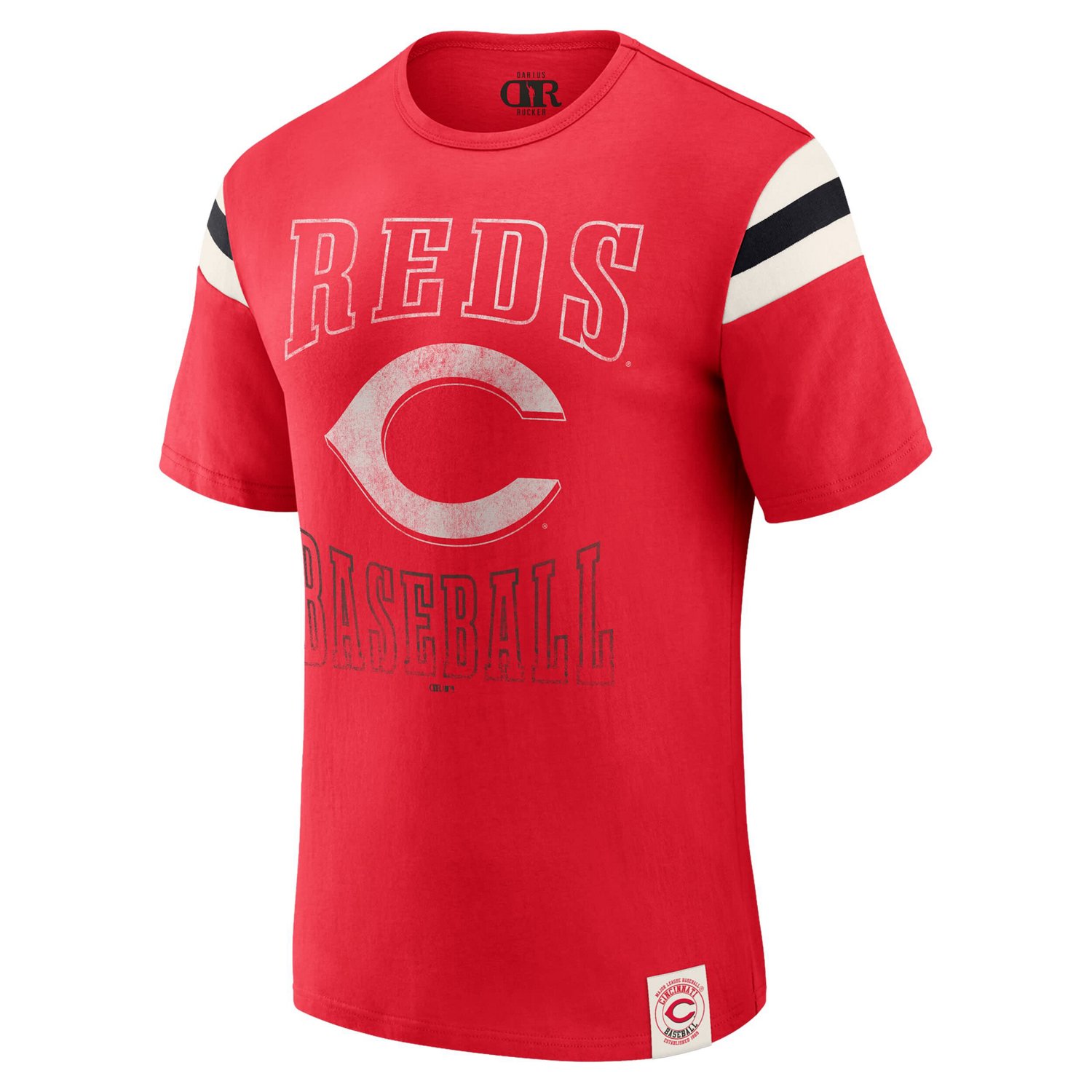 Darius Rucker Collection by Fanatics Cincinnati s Distressed Sleeve Stripe T-Shirt
