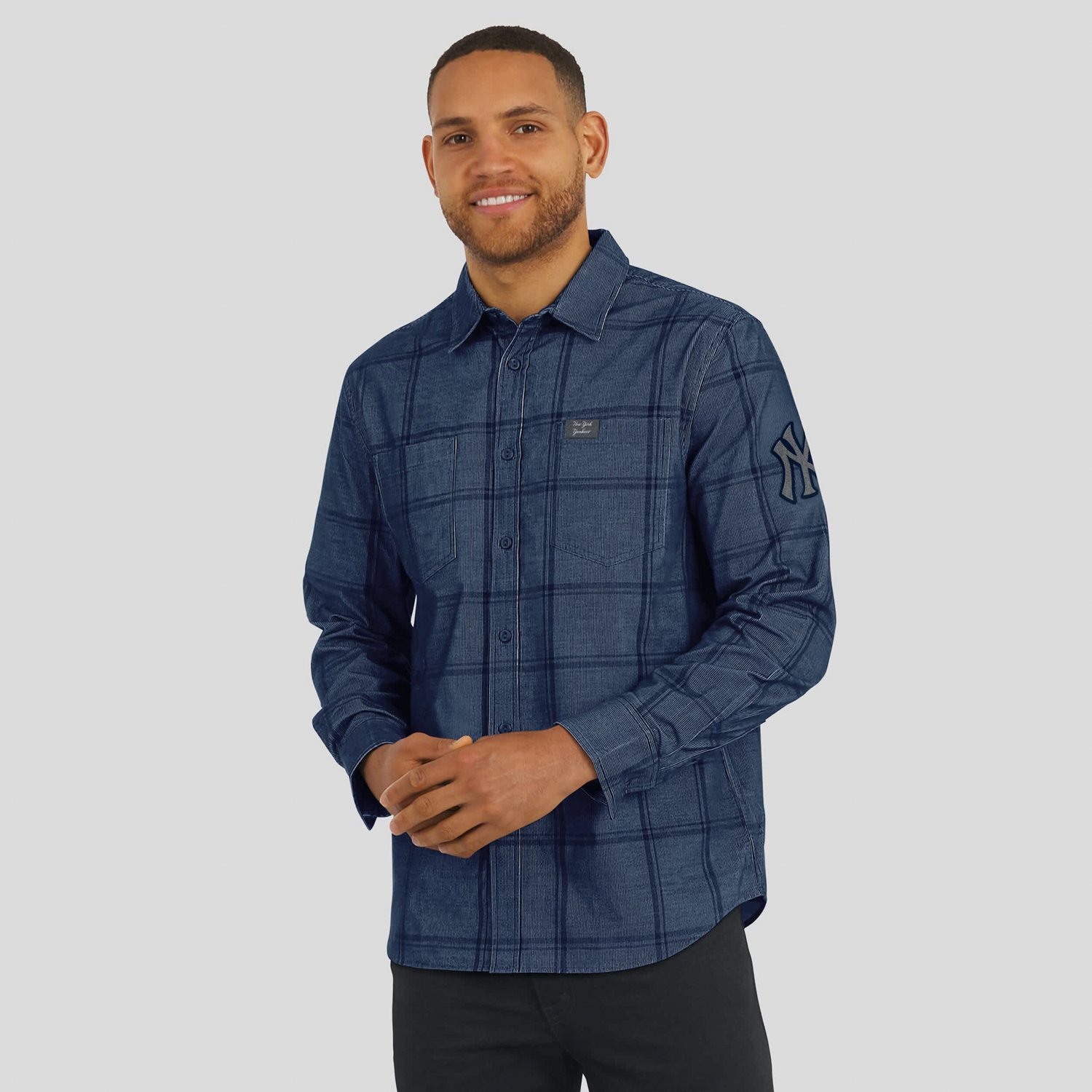 Darius Rucker Collection by Fanatics New York Yankees Thin Wale Corduroy Plaid Button Up Shirt - view number 4