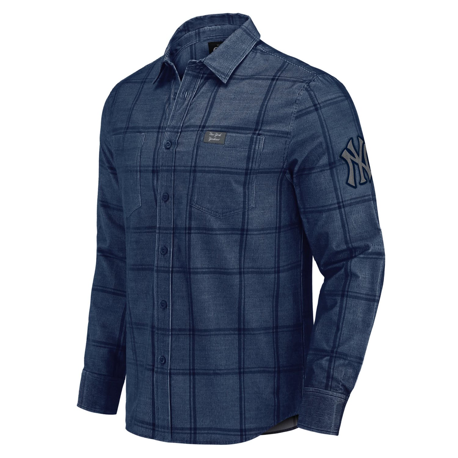 Darius Rucker Collection by Fanatics New York Yankees Thin Wale Corduroy Plaid Button Up Shirt - view number 2