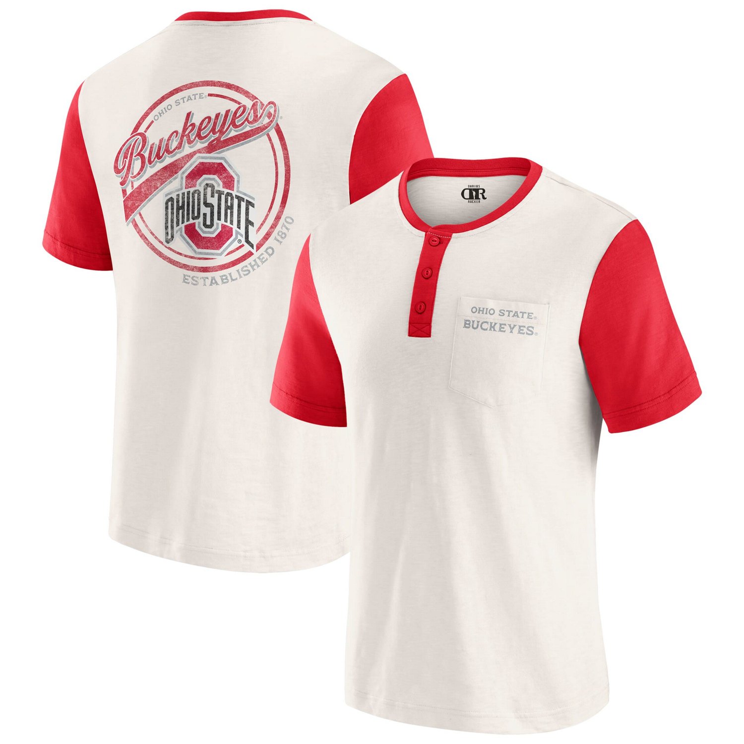 Darius Rucker Collection by Fanatics Scarlet Ohio State Buckeyes Henley Color Block Slub T-Shirt
