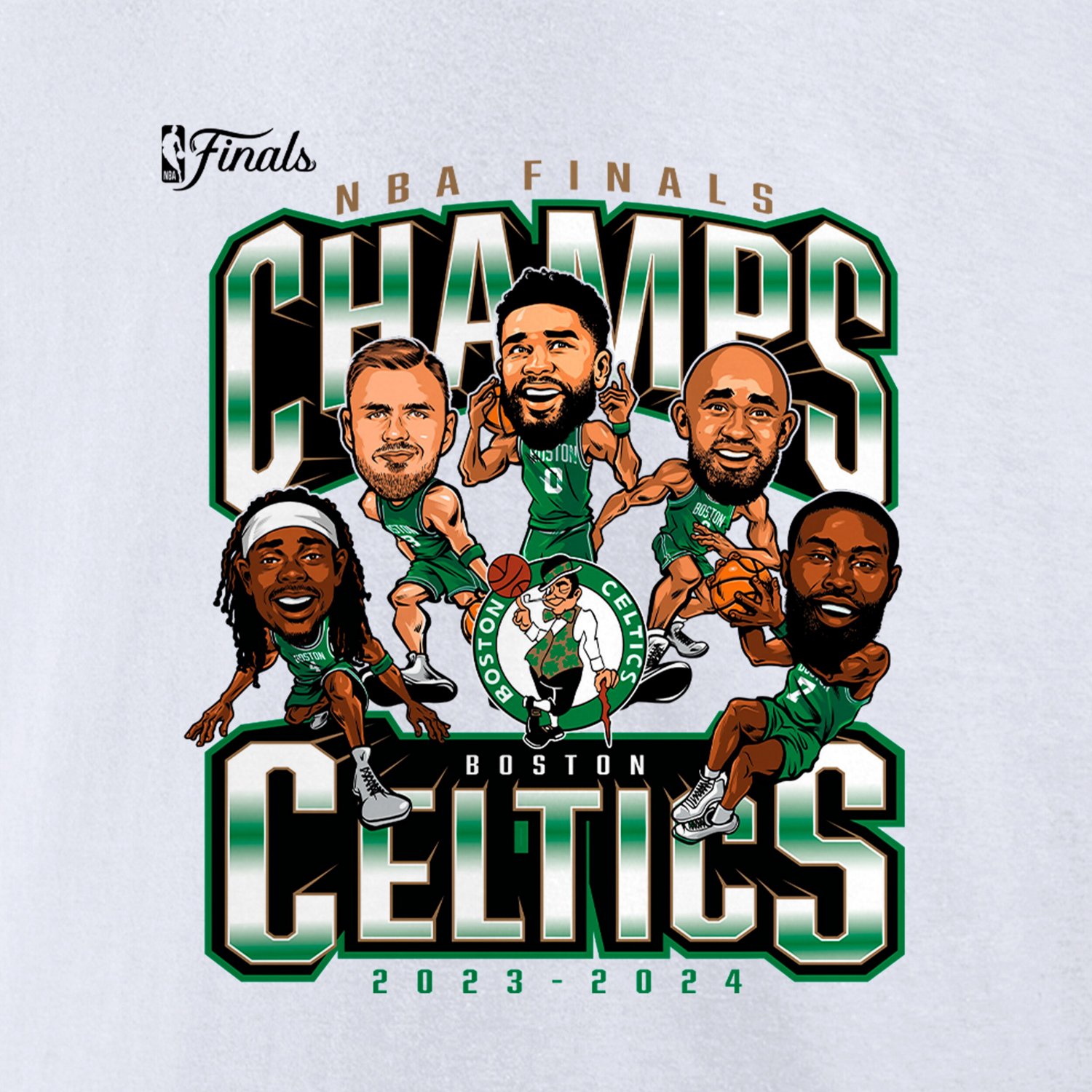 Fanatics Boston Celtics 2024 NBA Finals Champions Pull Up Jumper Caricature T-Shirt
