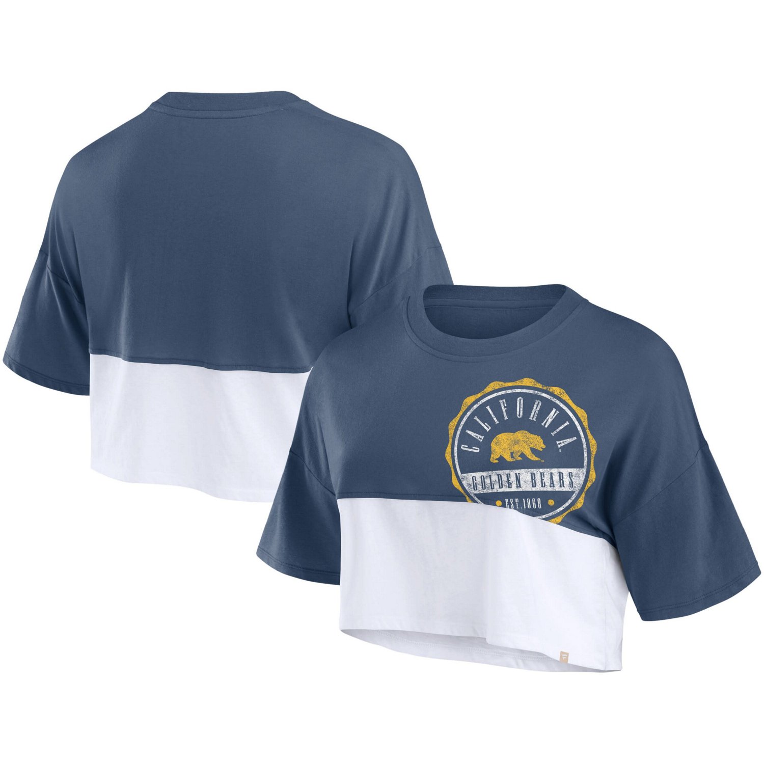 Fanatics Branded /White Cal Bears Oversized Badge Colorblock Cropped T-Shirt
