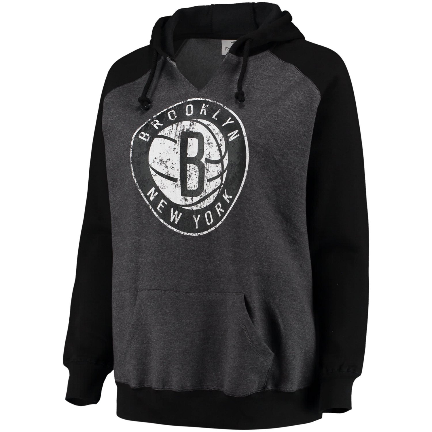 Fanatics Branded Heathered Charcoal/ Brooklyn Nets Plus Size Raglan Notch Neck Pullover Hoodie - view number 2