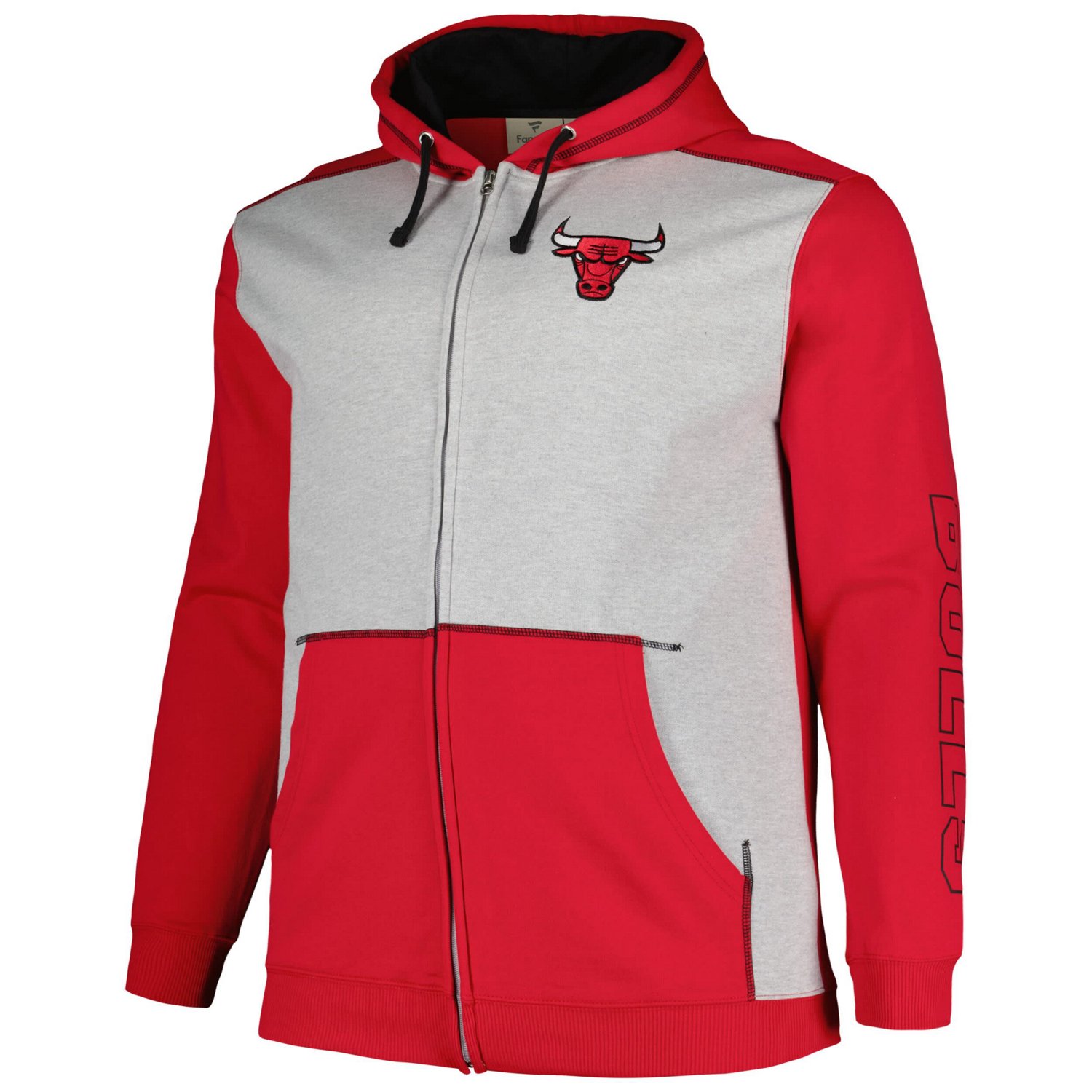 Fanatics /Heather Gray Chicago Bulls Big  Tall Contrast Pieced Stitched Full-Zip Hoodie