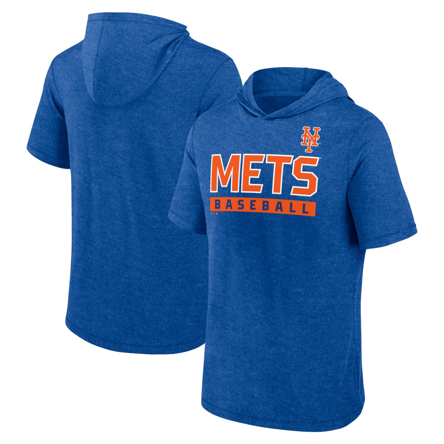 Fanatics Heather New York Mets Push Short Sleeve Pullover Hoodie