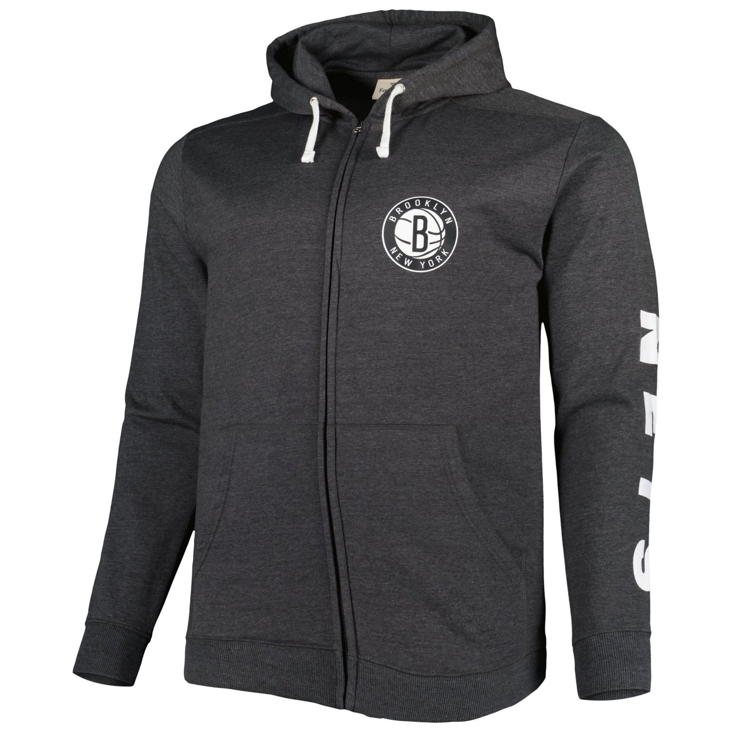 Fanatics Heathered Brooklyn Nets Big  Tall Down and Distance Full-Zip Hoodie