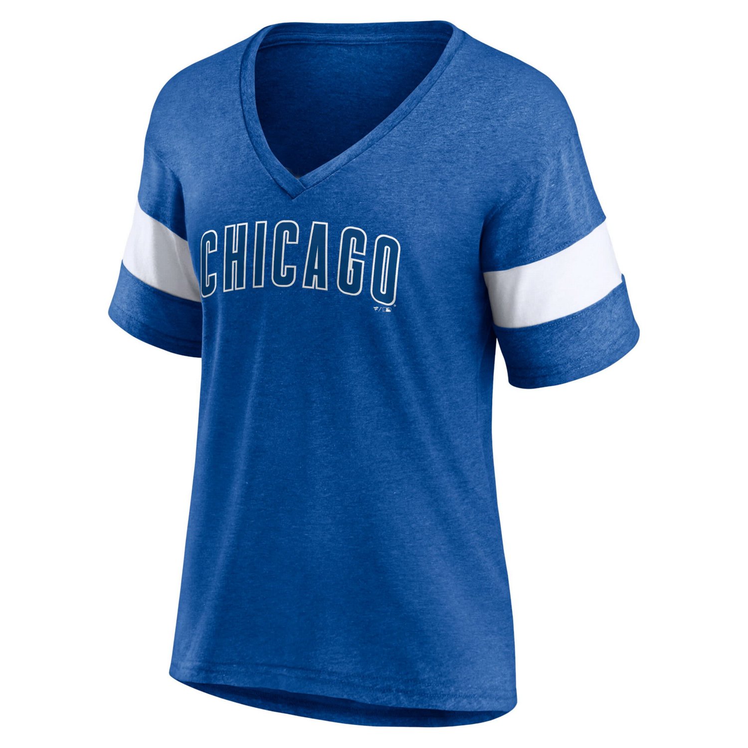 Fanatics Heathered Chicago Cubs Wordmark V-Neck Tri-Blend T-Shirt