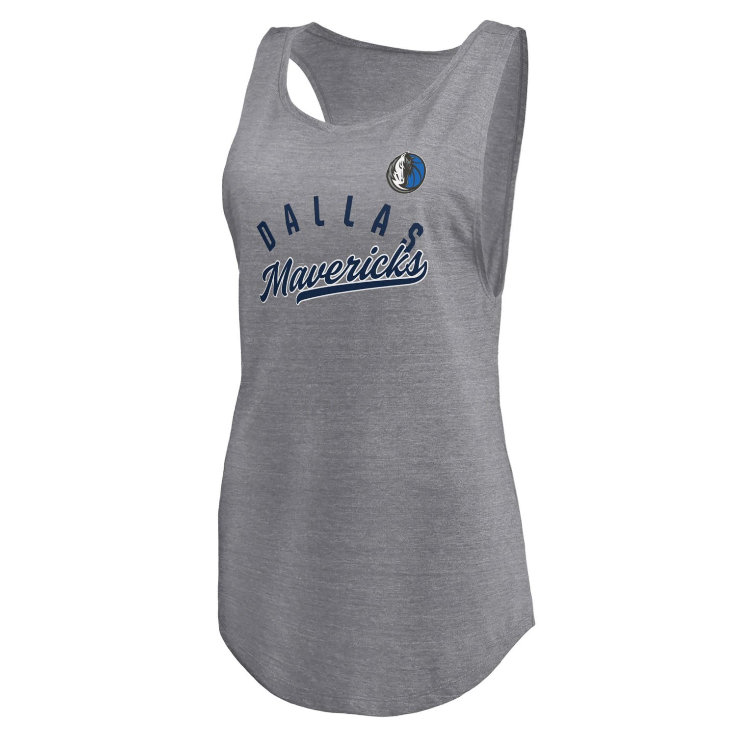 Fanatics Heathered Gray Dallas Mavericks Quality Time Open Scoop Neck Tri-Blend Tank Top - view number 2
