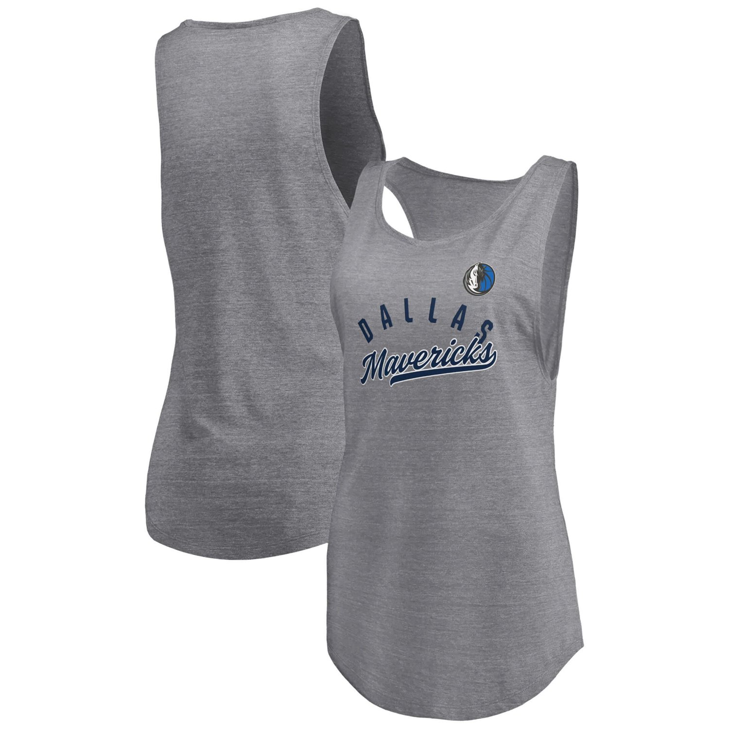 Fanatics Heathered Gray Dallas Mavericks Quality Time Open Scoop Neck Tri-Blend Tank Top