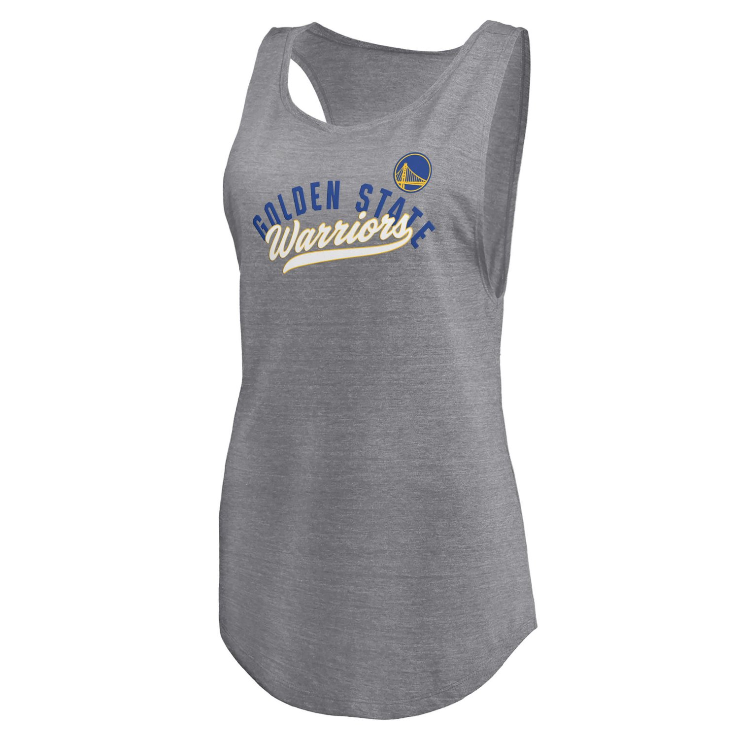 Fanatics Heathered Gray Golden State Warriors Quality Time Open Scoop Neck Tri-Blend Tank Top