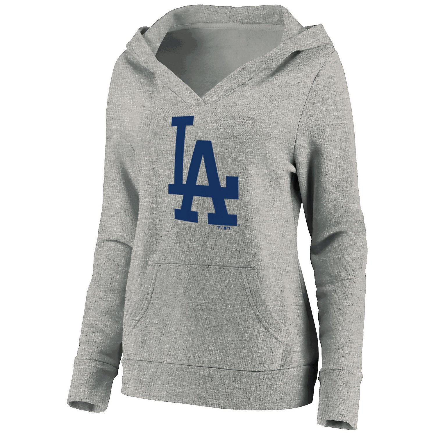Fanatics Heathered Gray Los Angeles Dodgers Official Logo Crossover V-Neck Pullover Hoodie - view number 2