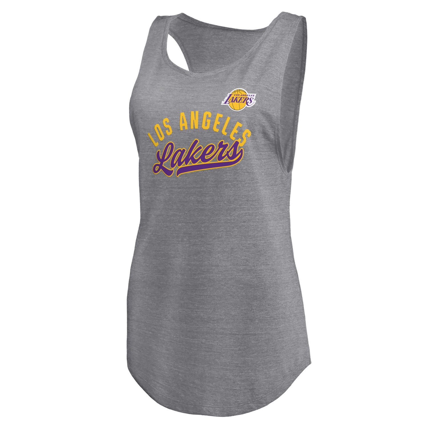 Fanatics Heathered Gray Los Angeles Lakers Quality Time Open Scoop Neck Tri-Blend Tank Top