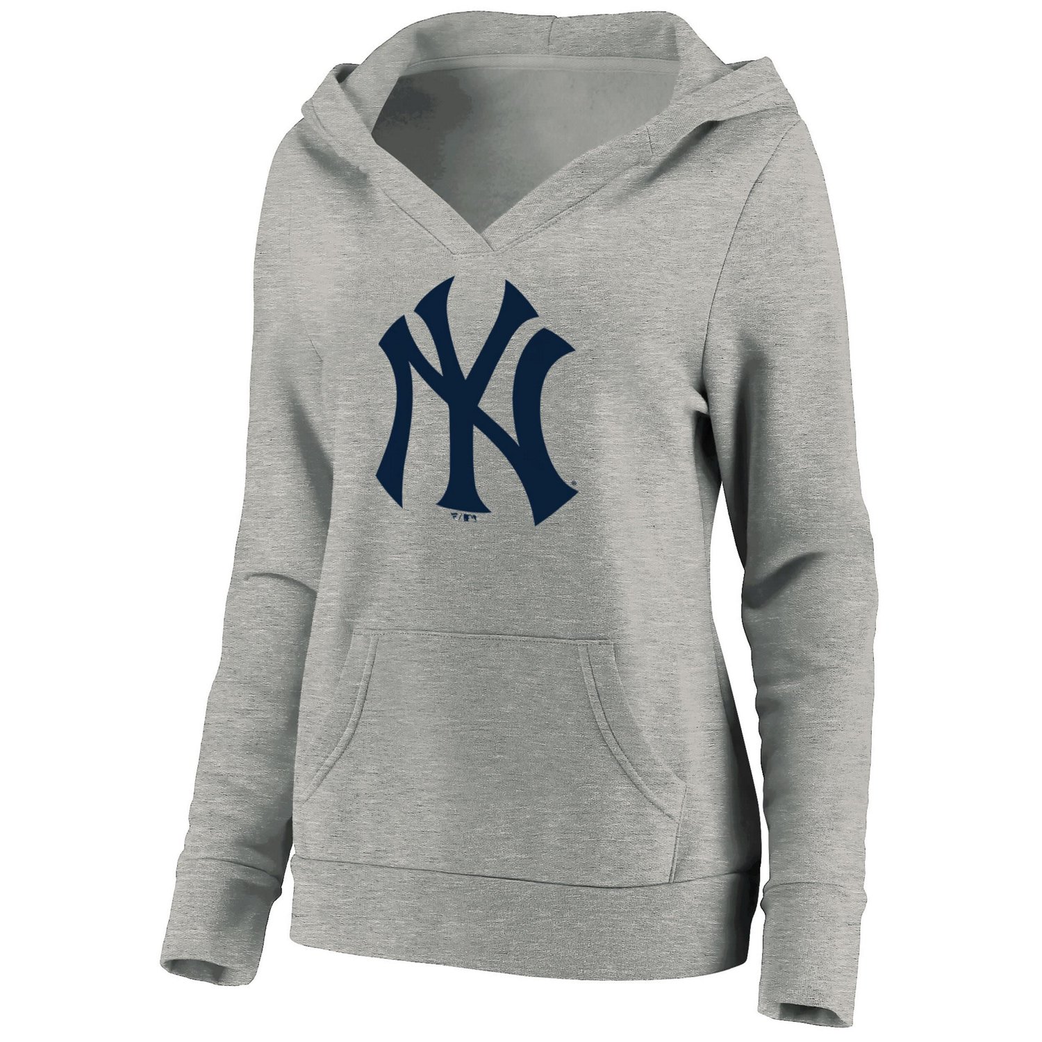 Fanatics Heathered Gray New York Yankees Official Logo Crossover V-Neck Pullover Hoodie