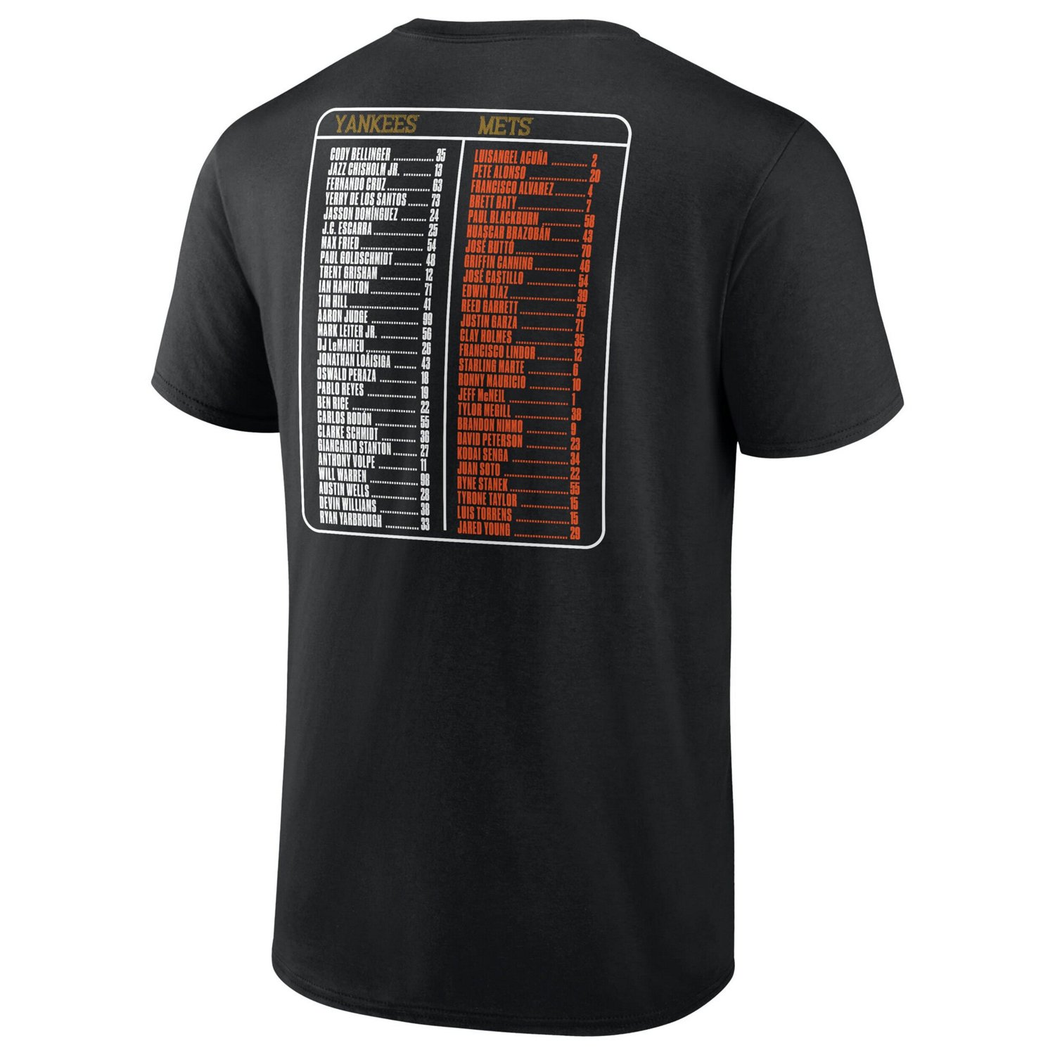 Fanatics New York Yankees vs Mets 2025 Subway Series Roster T-Shirt