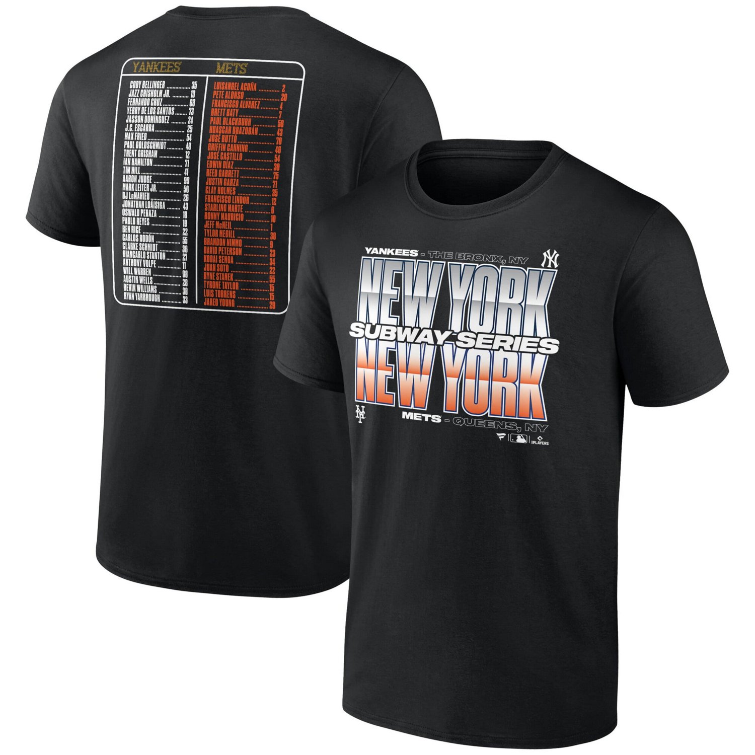 Fanatics New York Yankees vs New York Mets 2025 Subway Series Roster T-Shirt - view number 1