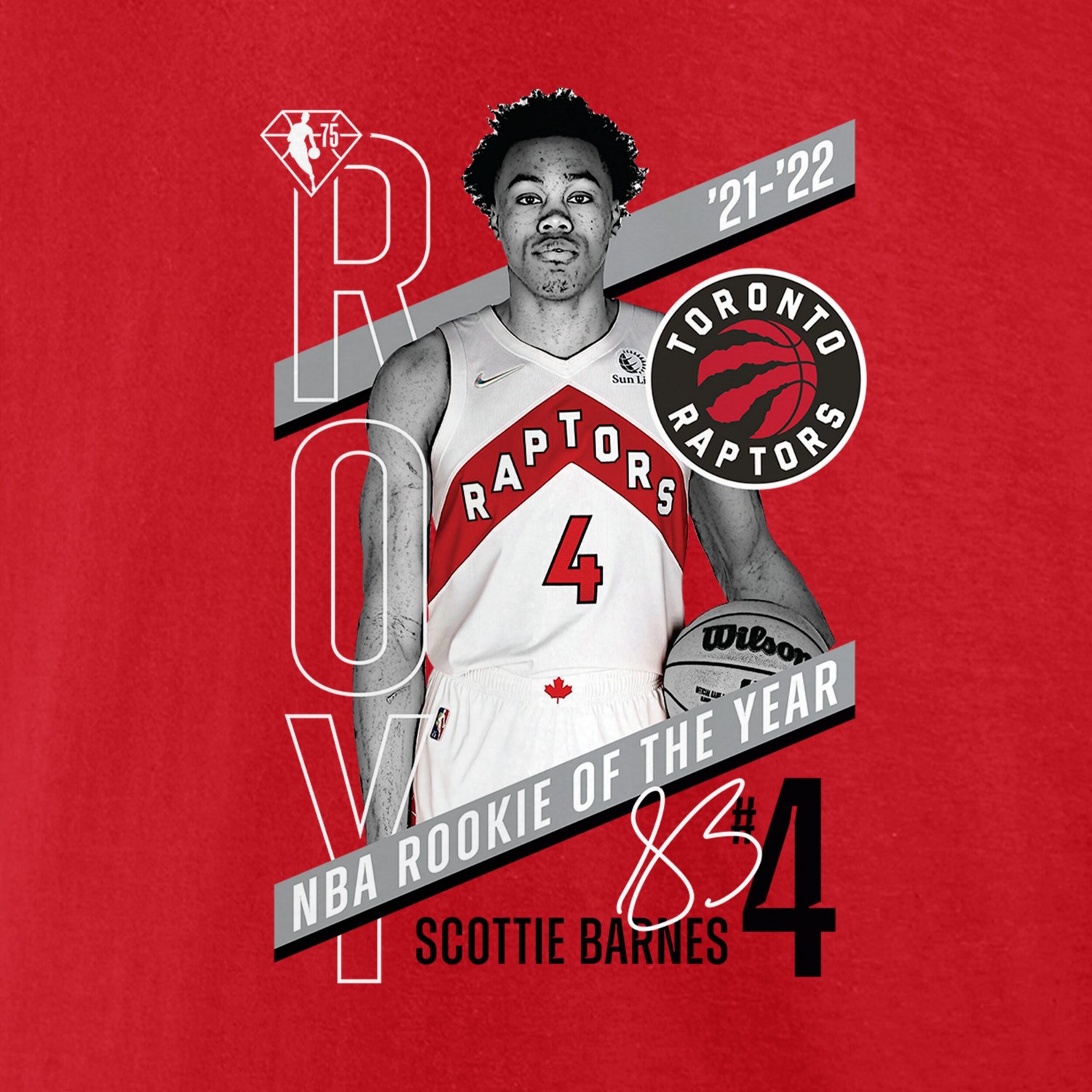 Fanatics Scottie Barnes Toronto Raptors 2022 NBA Rookie of the Year T-Shirt                                                      - view number 4