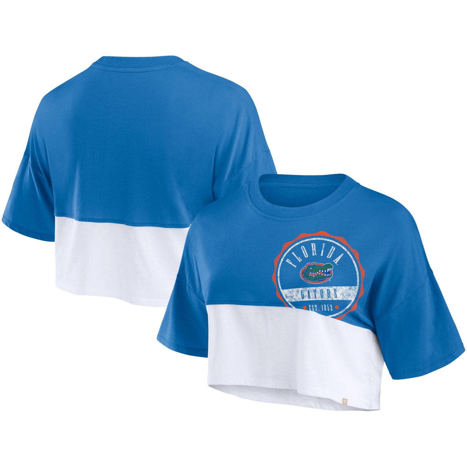 Fanatics White Florida Gators Oversized Badge Colorblock Cropped T-Shirt - view number 1