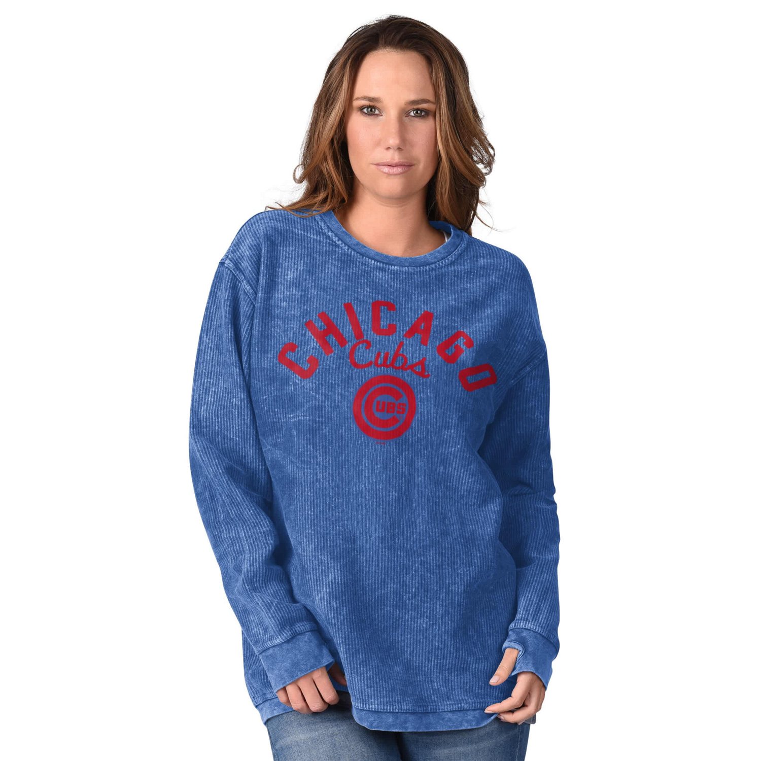 G-III 4Her by Carl Banks Chicago Cubs Comfy Cord Pullover Sweatshirt - view number 1