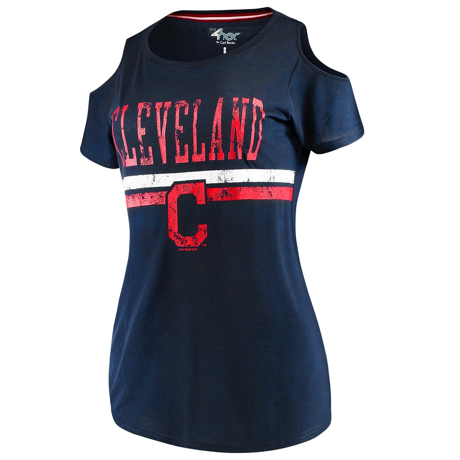 G-III 4Her by Carl Banks Cleveland Indians Clear The Bases Cold Shoulder Scoopneck T-shirt                                       - view number 2