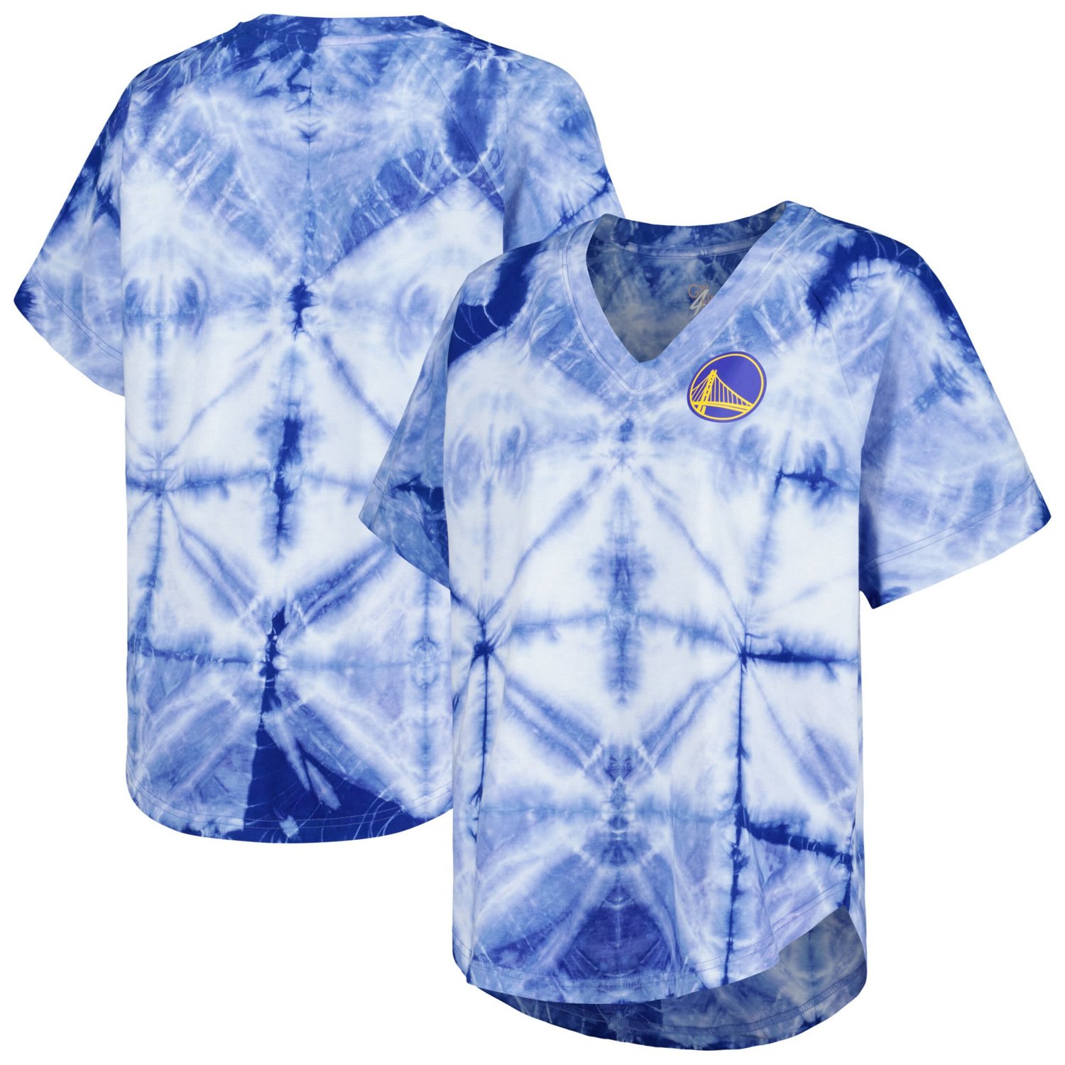 G-III 4Her by Carl Banks Golden State Warriors Tournament Raglan Oversized Tie-Dye V-Neck T-Shirt