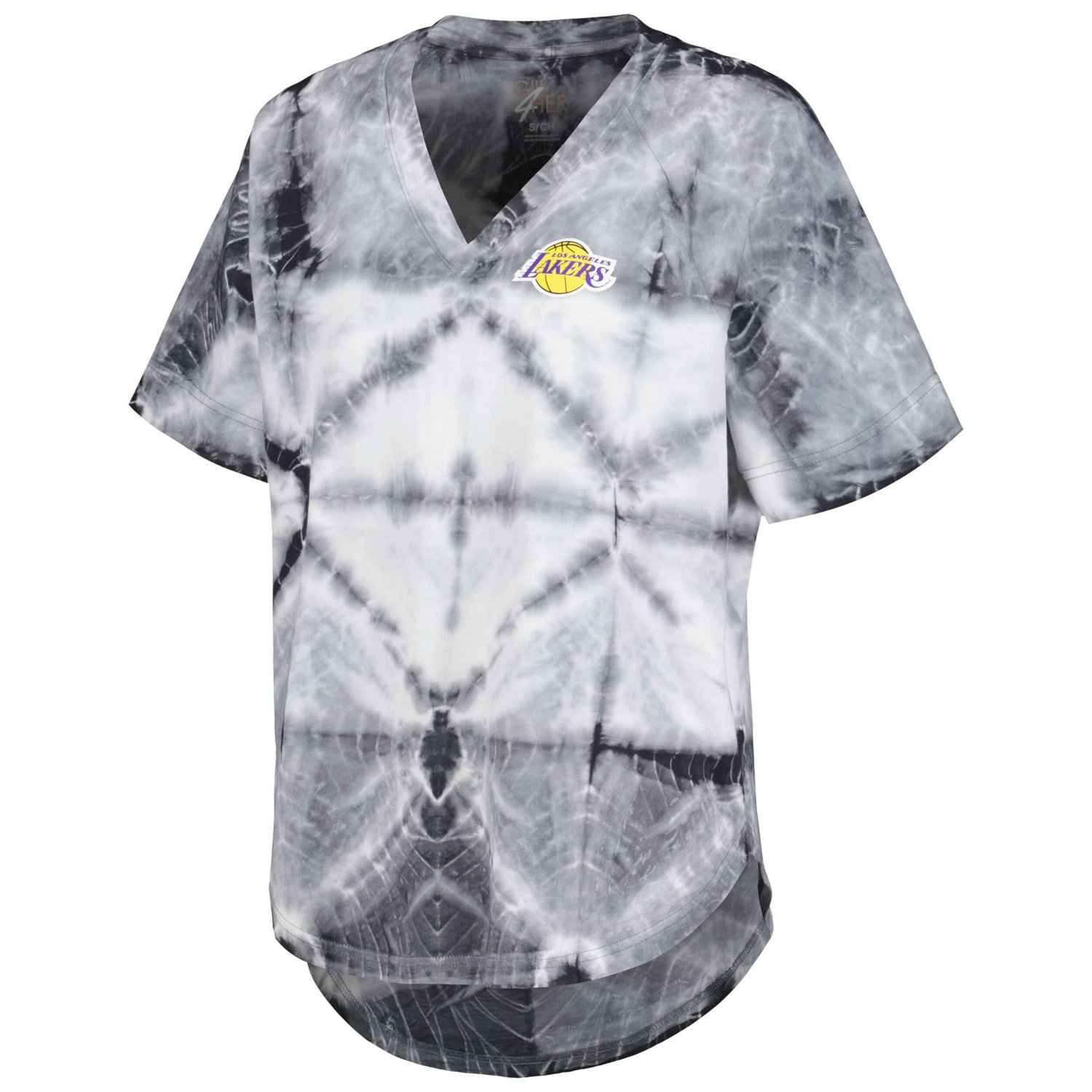 G-III 4Her by Carl Banks Los Angeles Lakers Tournament Raglan Oversized Tie-Dye V-Neck T-Shirt - view number 2