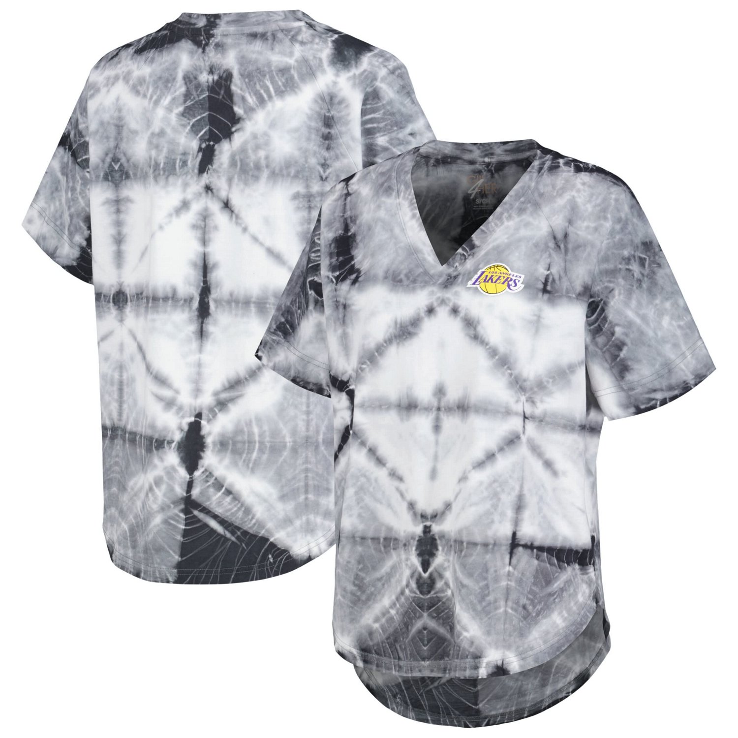G-III 4Her by Carl Banks Los Angeles Lakers Tournament Raglan Oversized Tie-Dye V-Neck T-Shirt