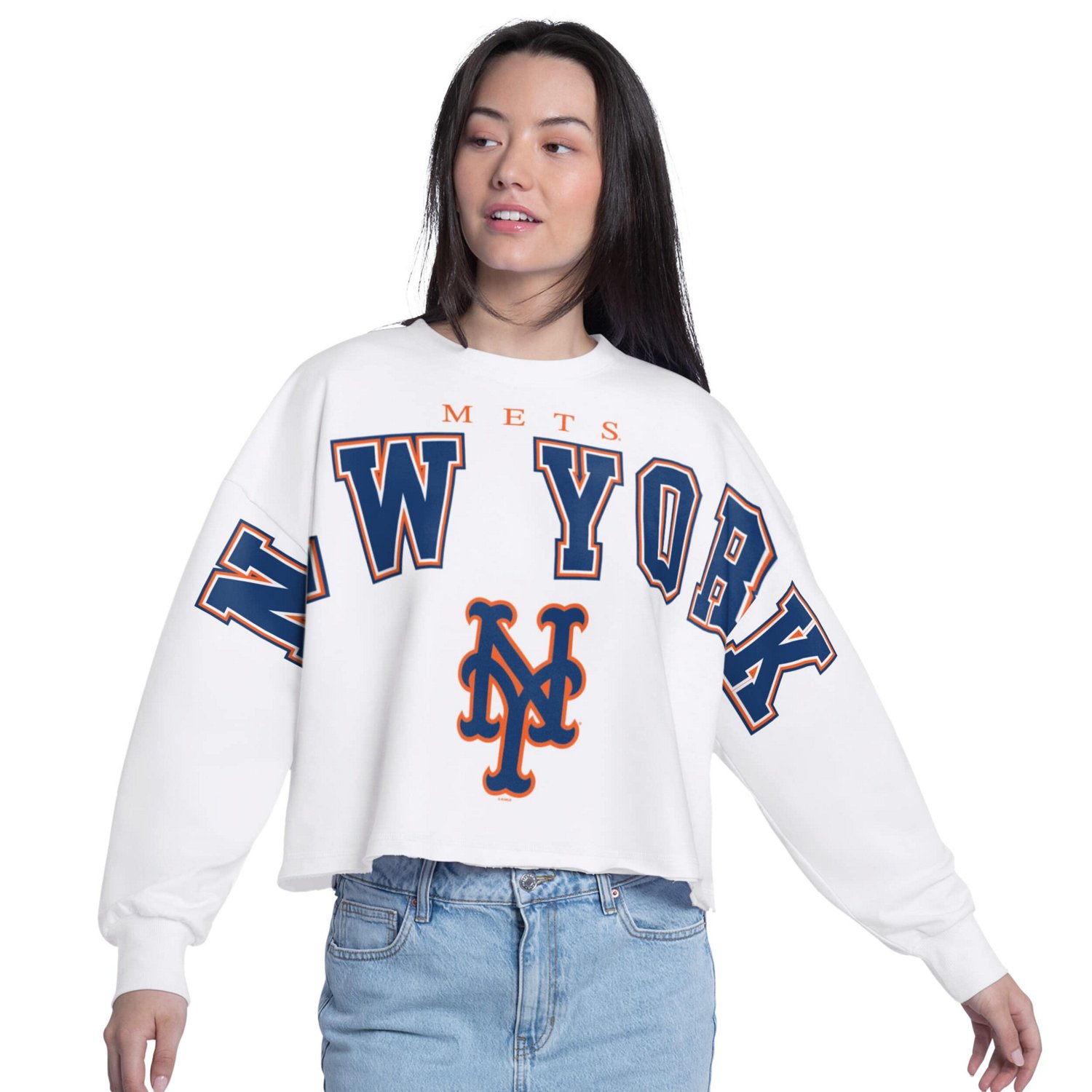 G-III 4Her by Carl Banks New York Mets Bleachers Cropped Pullover Sweatshirt