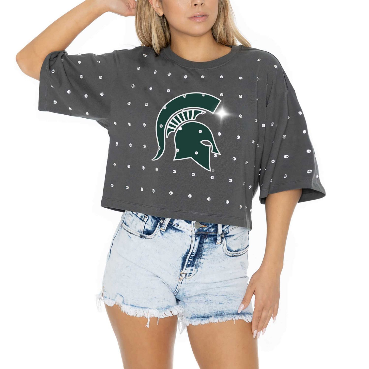 Gameday Couture Michigan State Spartans Go Time Rhinestone Crop T-Shirt                                                          - view number 3