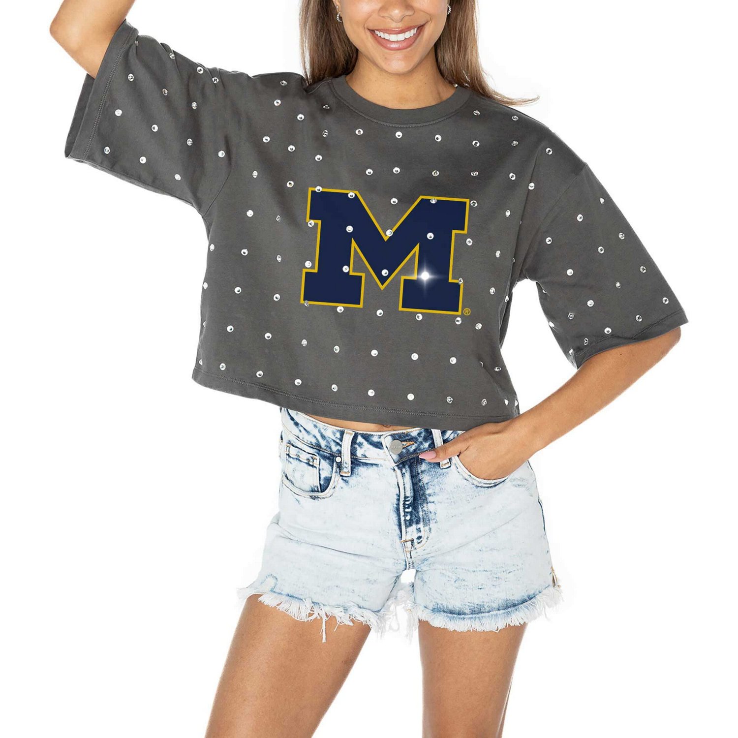 Gameday Couture Michigan Wolverines Go Time Rhinestone Crop T-Shirt                                                              - view number 2