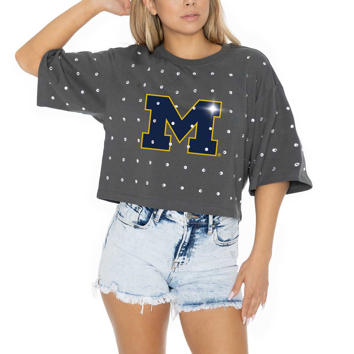 Gameday Couture Michigan Wolverines Go Time Rhinestone Crop T-Shirt                                                              - view number 3