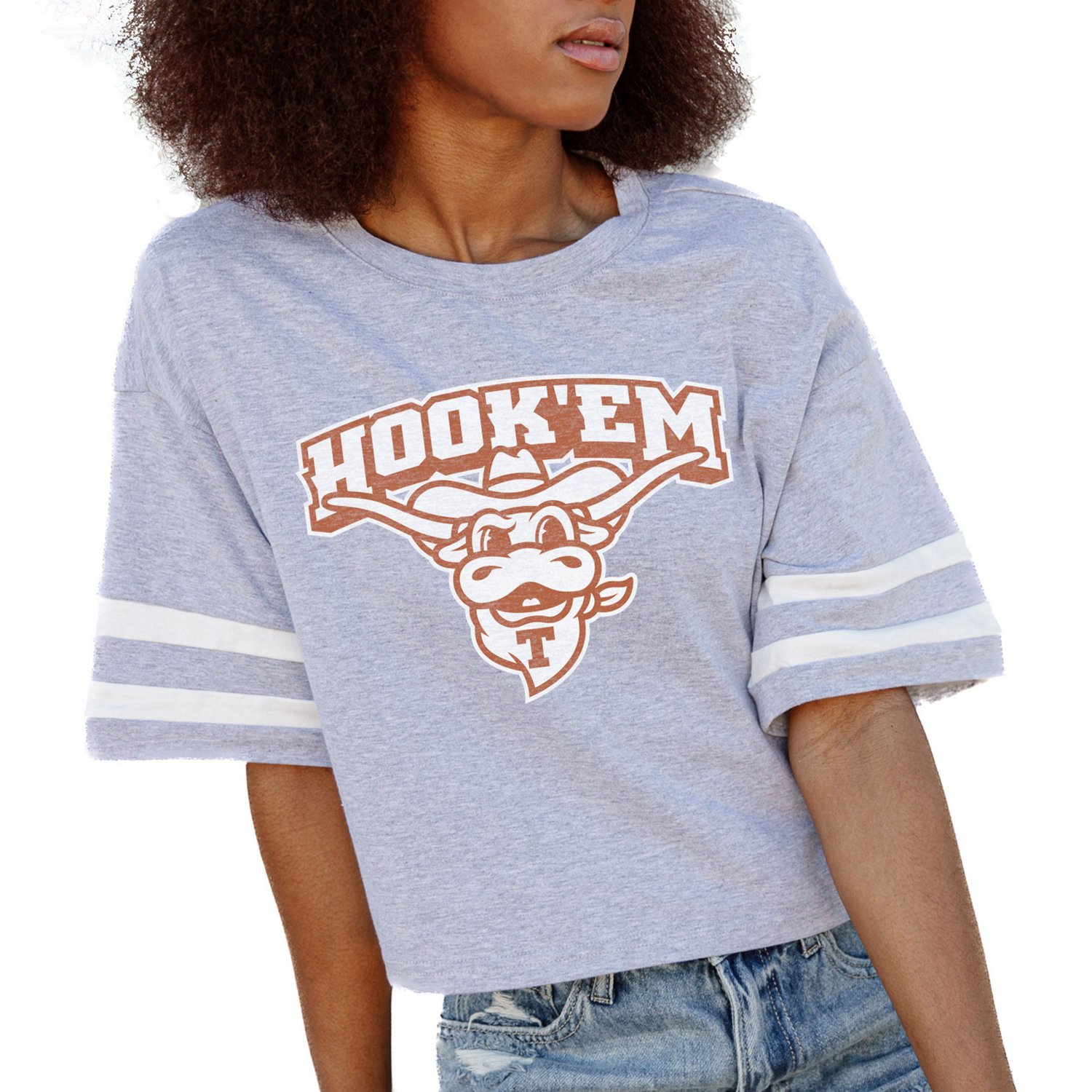 Gameday Couture Texas Longhorns No Shortcuts Drop Shoulder Sleeve Stripe Cropped T-Shirt