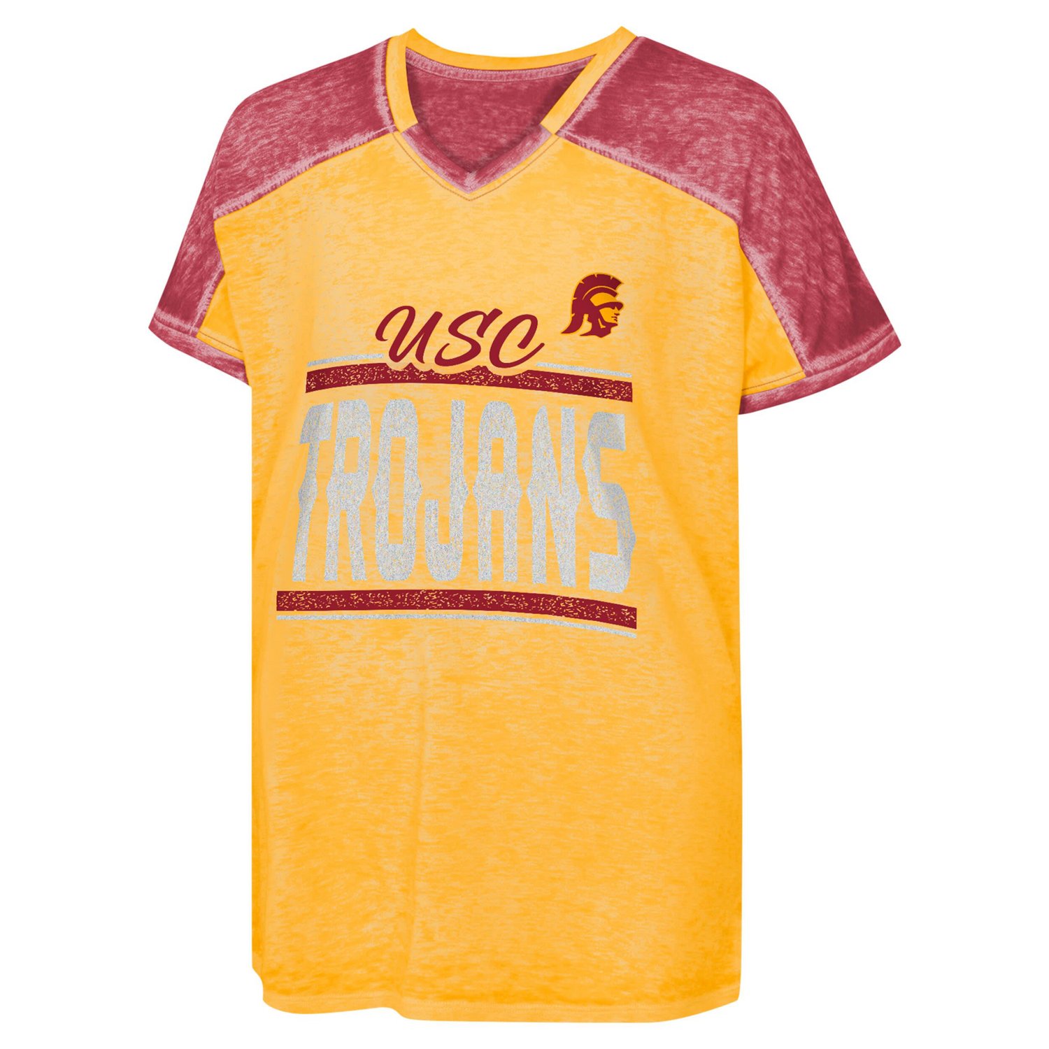 Girls Youth Cardinal USC Trojans Up for Anything Colorblock Dolman V-Neck T-Shirt                                                - view number 2