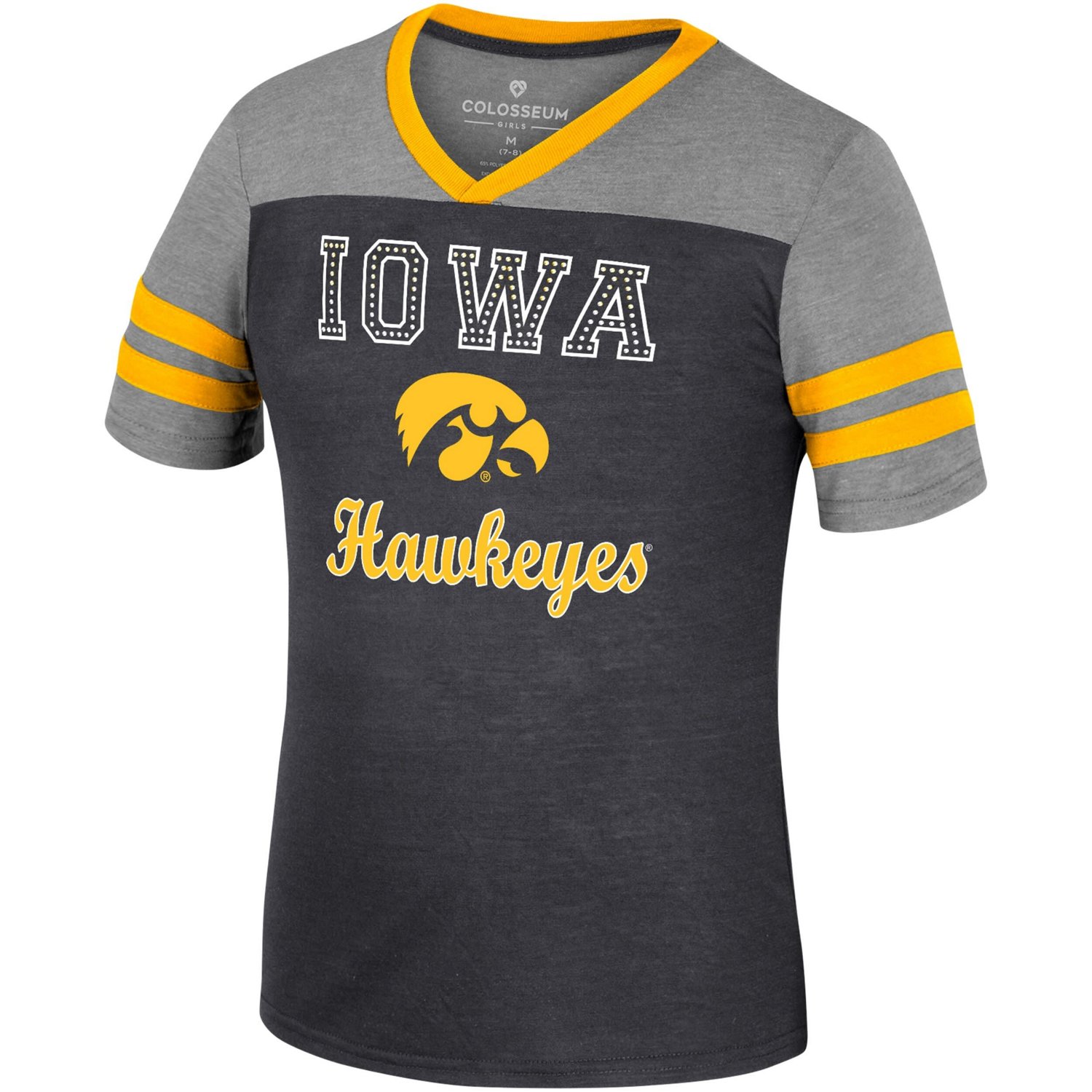 Girls Youth Colosseum /Heather Gray Iowa Hawkeyes Summer Striped V-Neck T-Shirt - view number 2