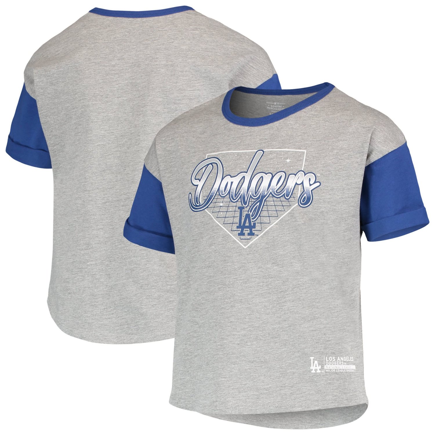 Girls Youth Heathered Gray Los Angeles Dodgers Bleachers T-Shirt                                                                