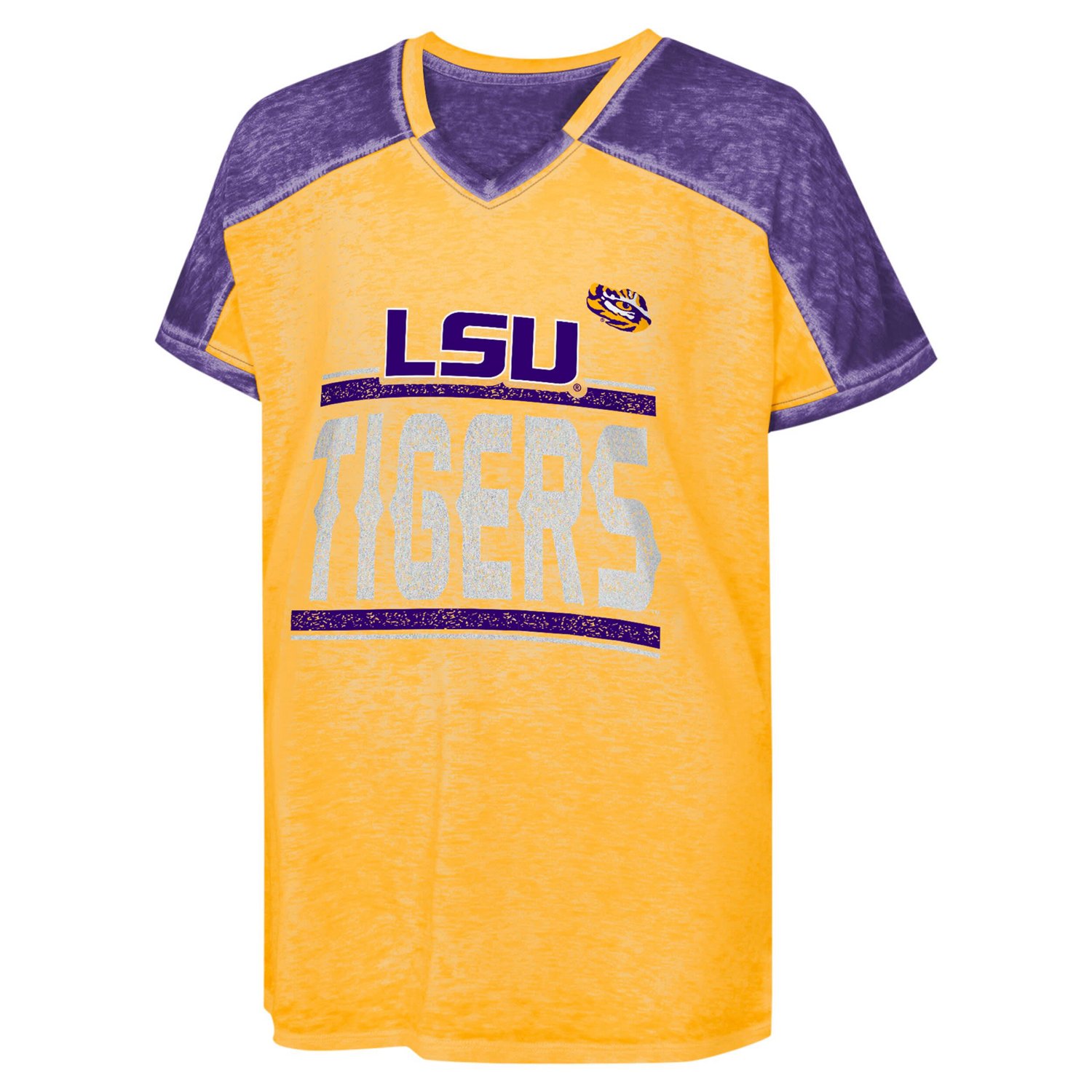 Girls Youth LSU Tigers Up for Anything Colorblock Dolman V-Neck T-Shirt                                                          - view number 2