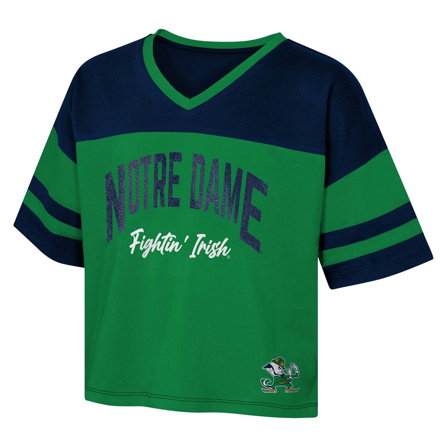 Girls Youth Notre Dame Fighting Irish The Playmaker Sleeve Stripe V-Neck Jersey T-Shirt                                          - view number 2