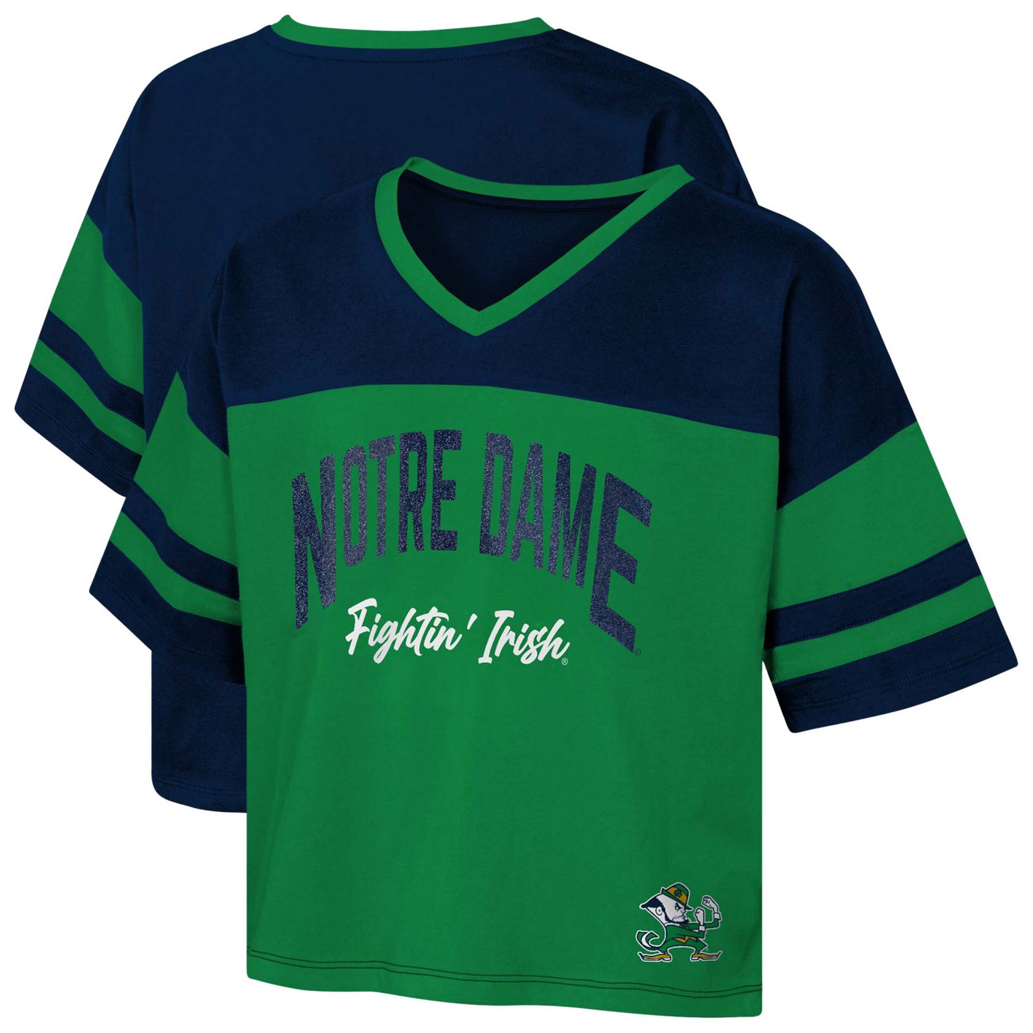 Girls Youth Notre Dame Fighting Irish The Playmaker Sleeve Stripe V-Neck Jersey T-Shirt