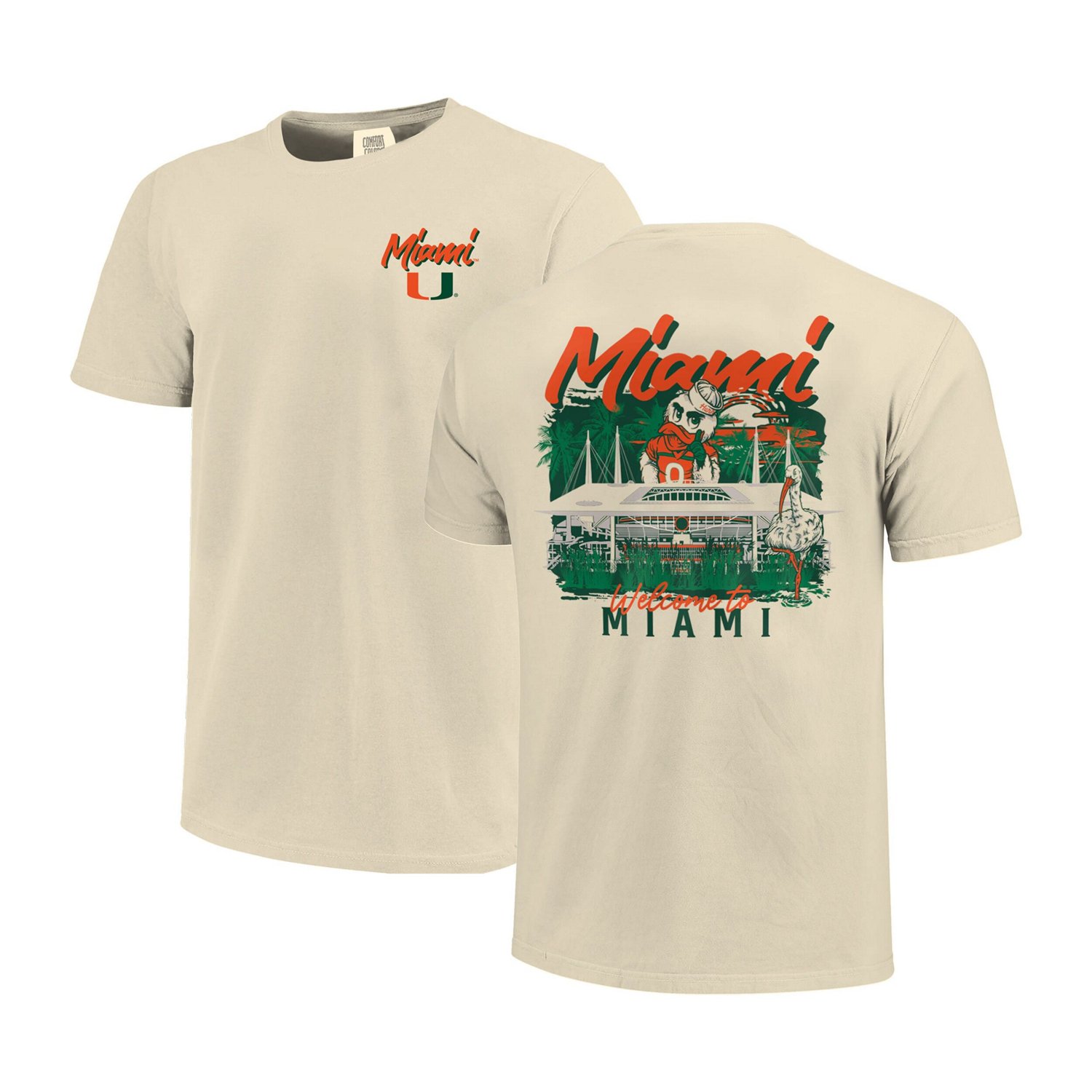 Image One Miami Hurricanes Comfort Colors Hand-Drawn Campus Stack T-Shirt