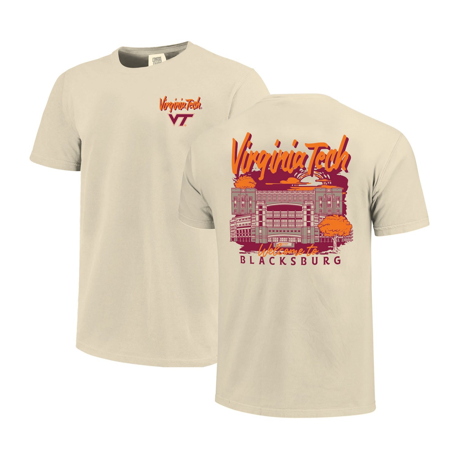 Image One Virginia Tech Hokies Comfort Colors Hand-Drawn Campus Stack T-Shirt
