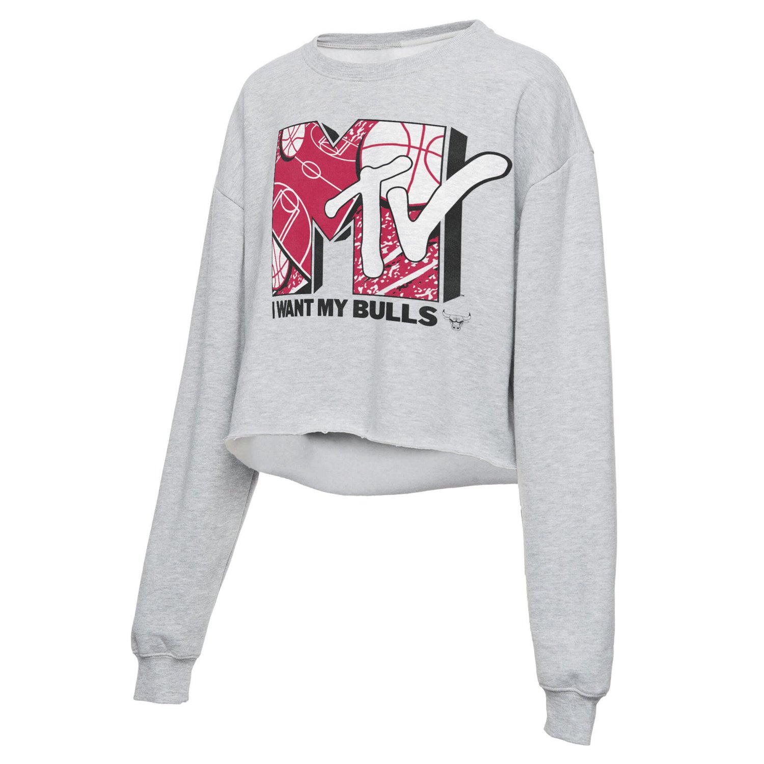 Junk Food Heathered Gray Chicago Bulls NBA x MTV I Want My Cropped Fleece Pullover Sweatshirt