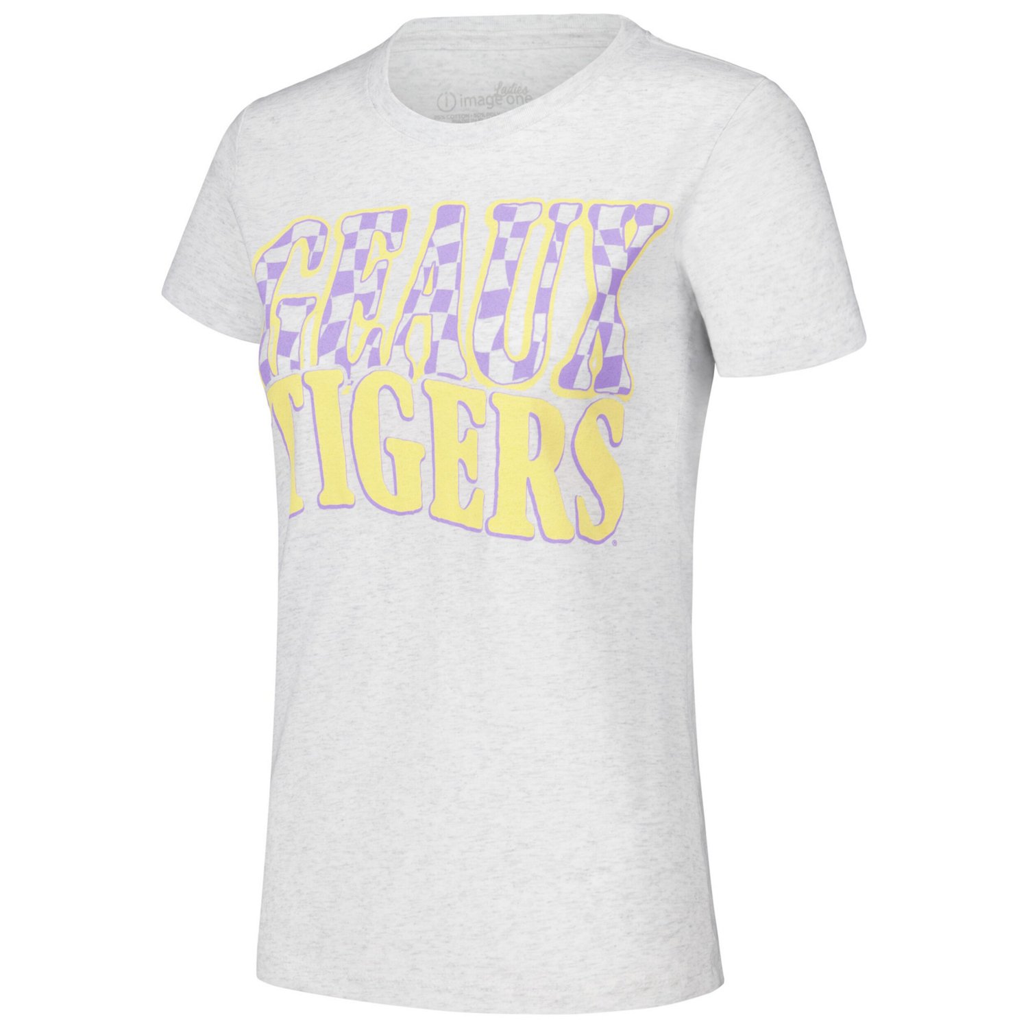 LSU Tigers Checkered Team Name Wavy Tri-Blend T-Shirt - view number 2