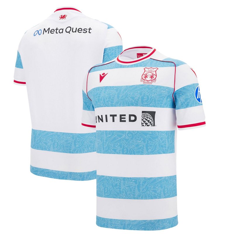 Macron Men's White Wrexham 2025/26 Third Replica Jersey - White, Light Blue
