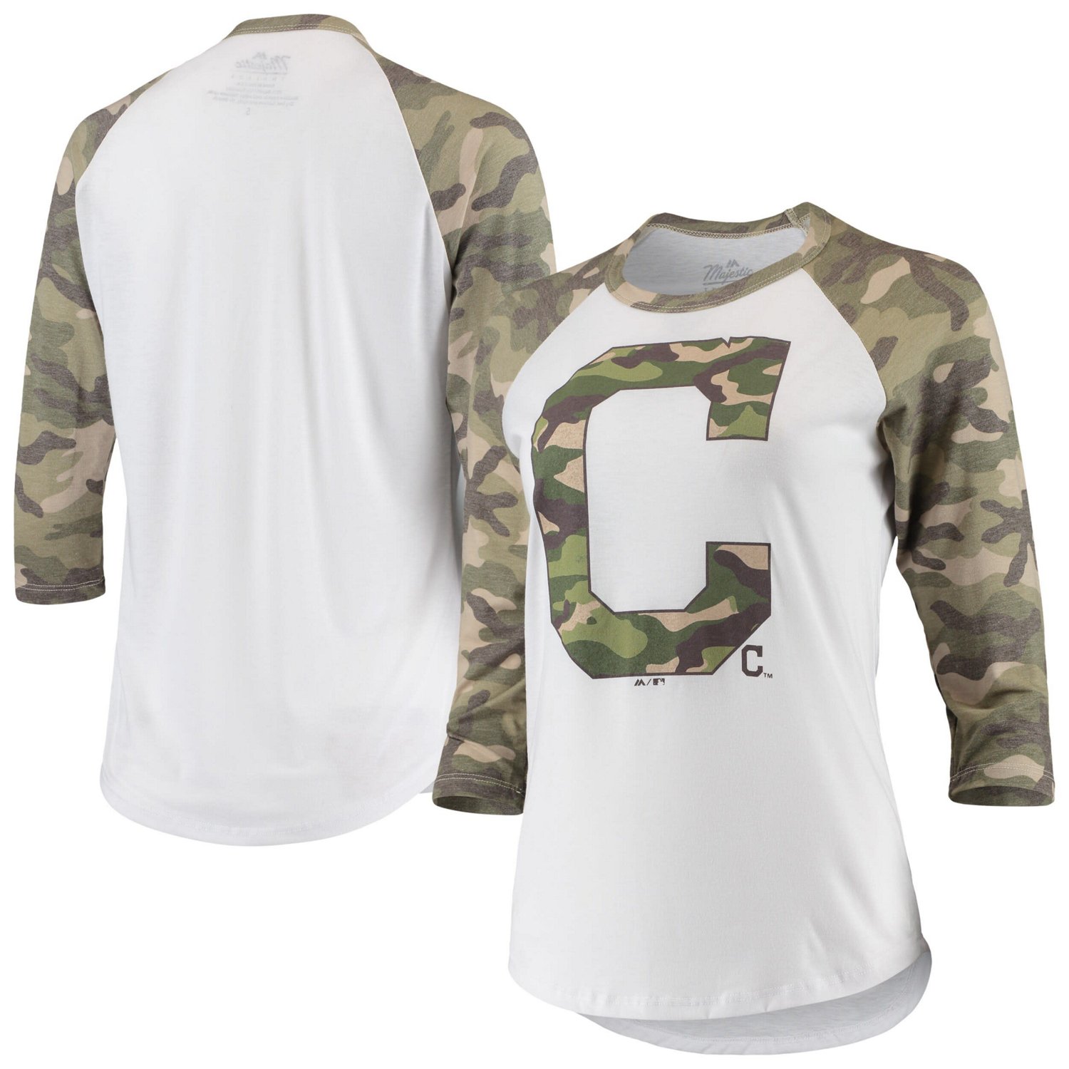 Majestic Threads /Camo Cleveland Indians Raglan 3/4-Sleeve T-Shirt