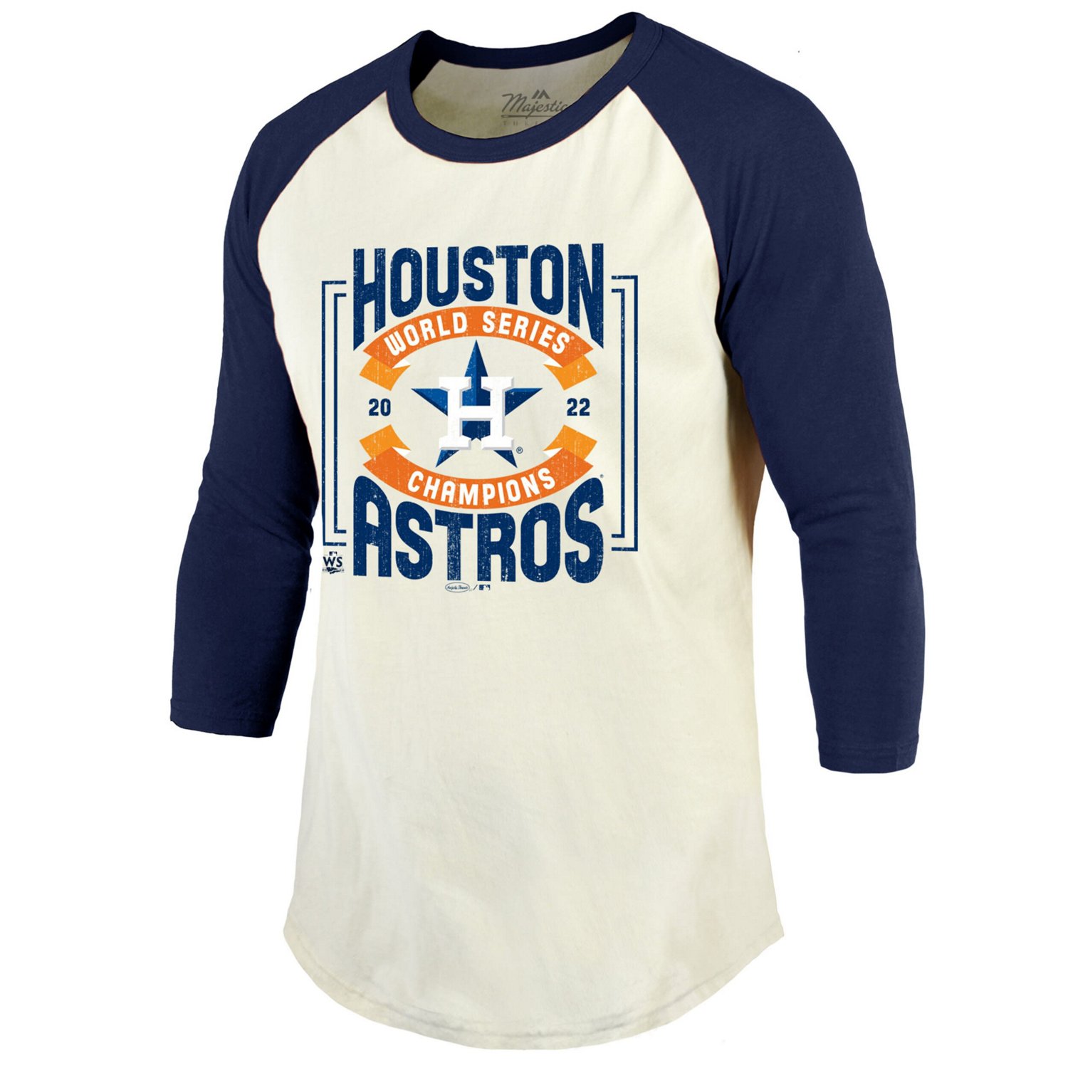 Majestic Threads /Navy Houston Astros 2022 World Series Champions Divide And Conquer Tri-Blend Raglan 3/4-Sleeve T-Shirt