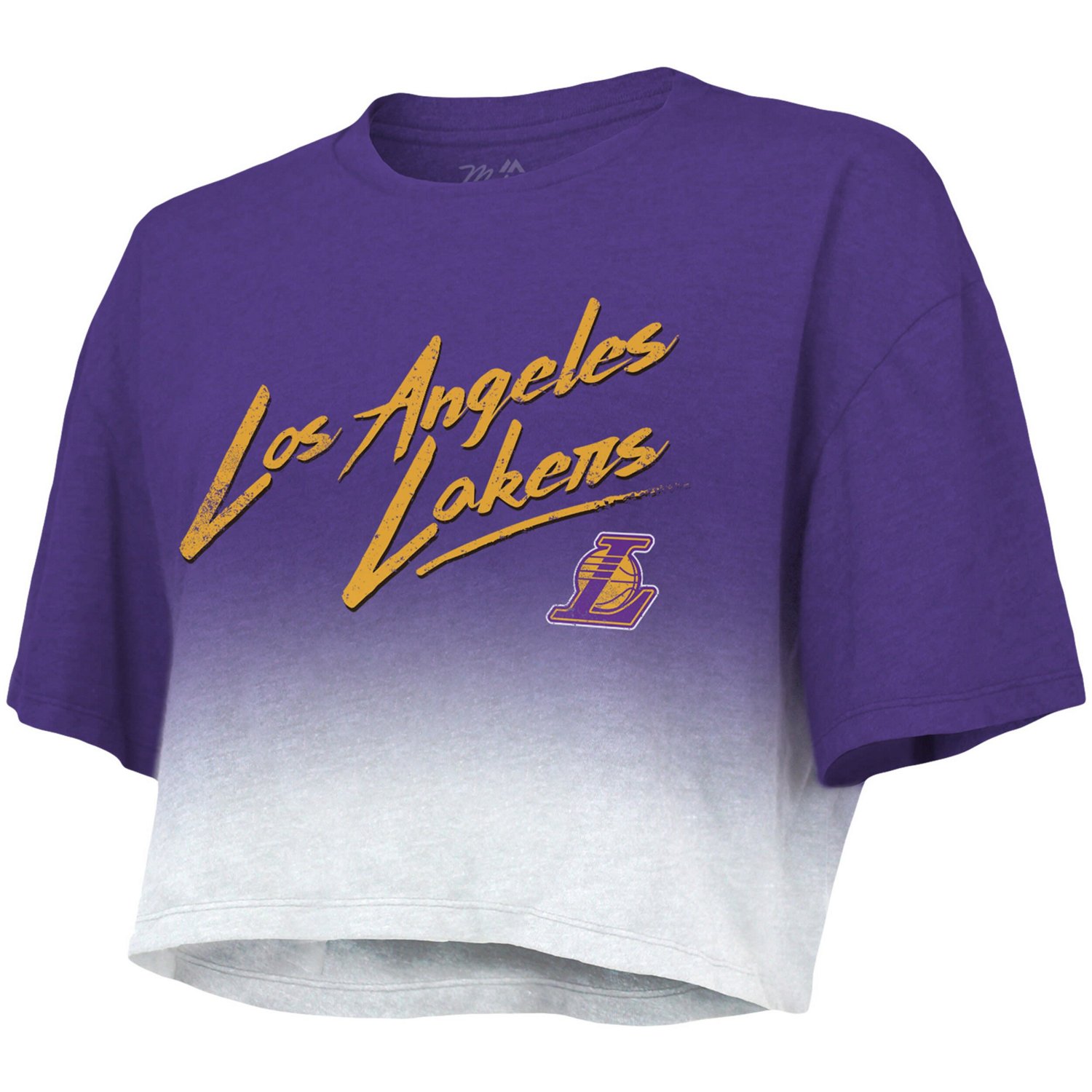 Majestic Threads /White Los Angeles Lakers Dirty Dribble Tri-Blend Cropped T-Shirt                                               - view number 2