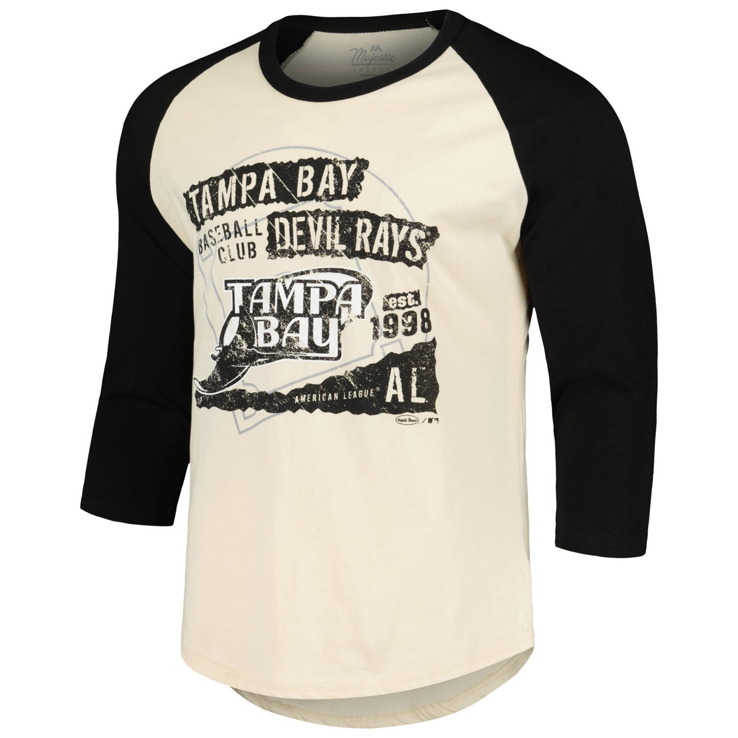 Majestic Threads Black Tampa Bay Rays Raglan 3 4-Sleeve T-Shirt