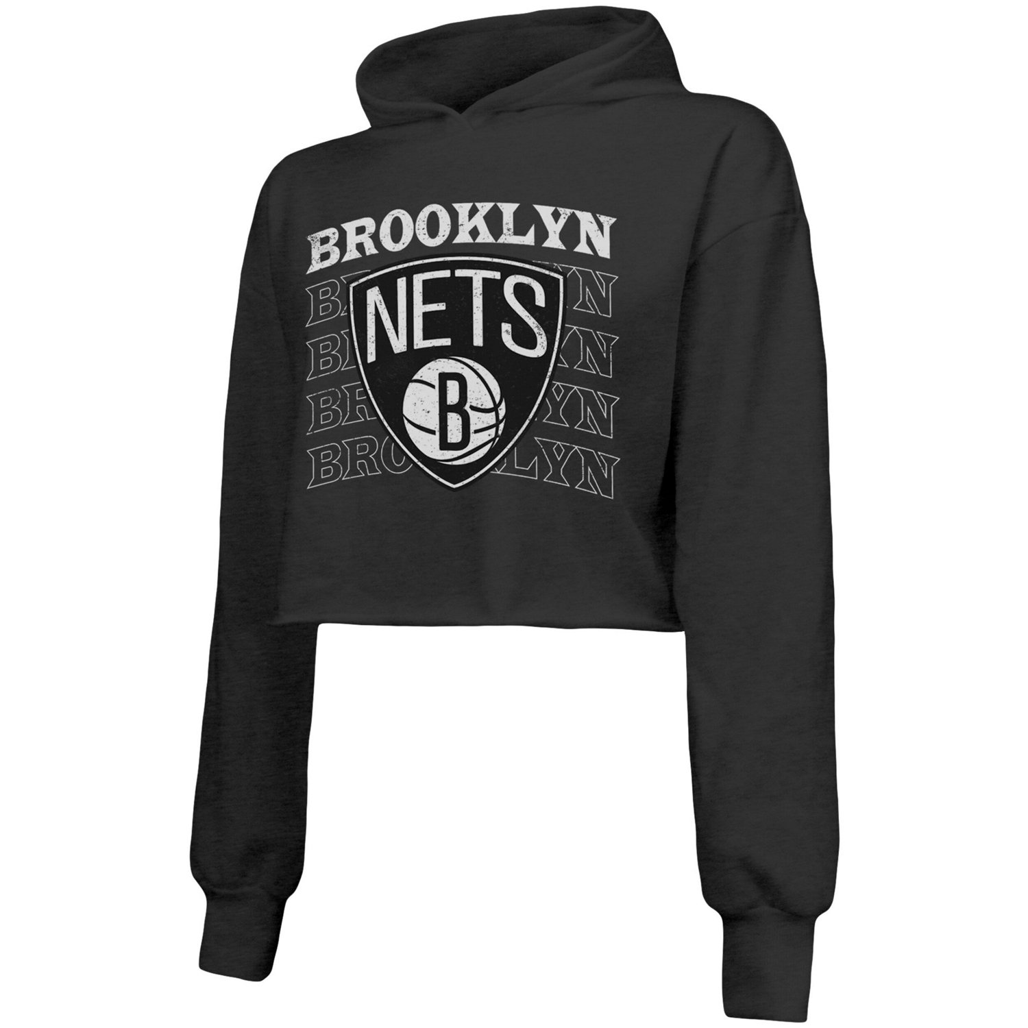 Majestic Threads Brooklyn Nets Repeat Cropped Tri-Blend Pullover Hoodie                                                          - view number 2