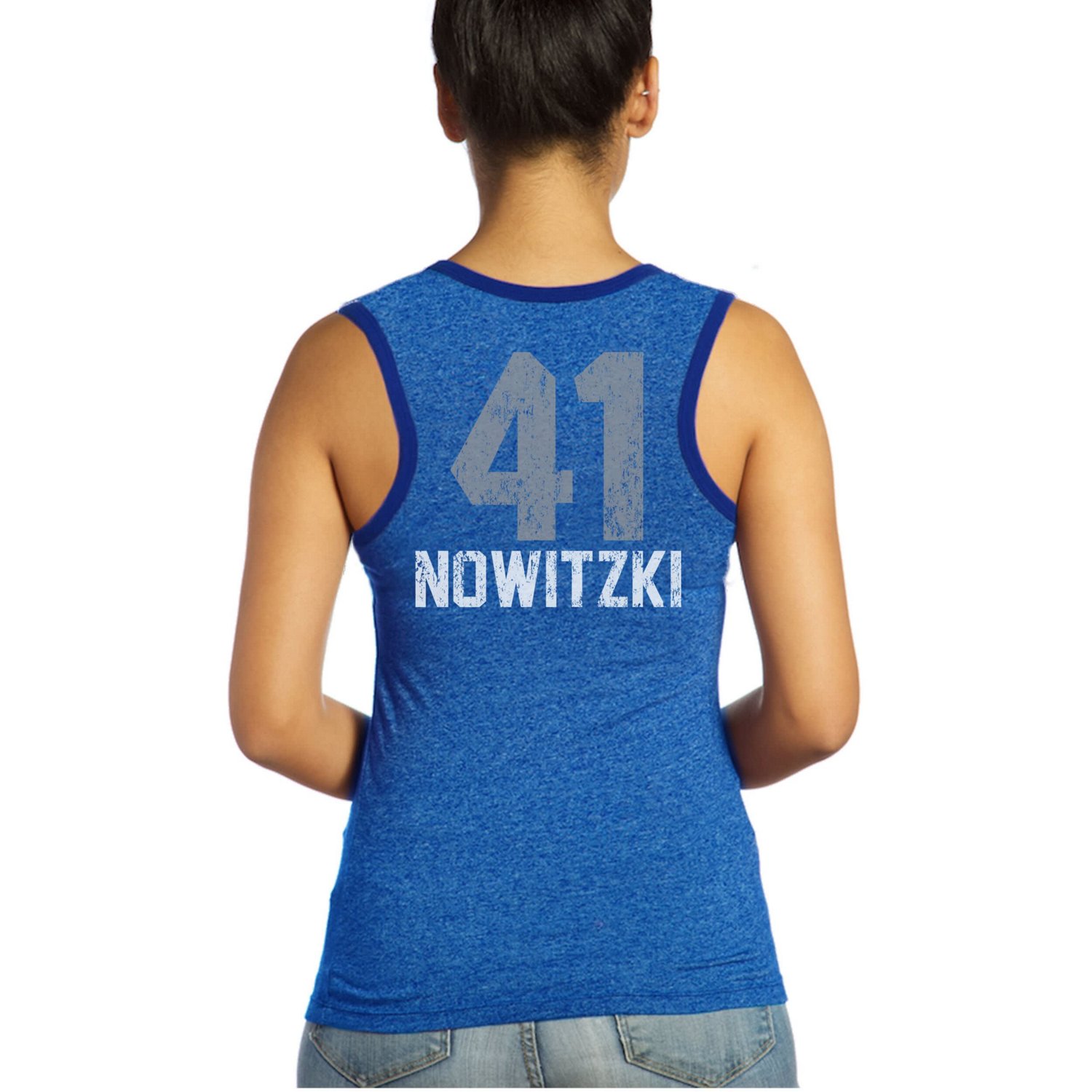 Majestic Threads Dirk Nowitzki Dallas Mavericks Name  Number Tri-Blend Tank Top                                                  - view number 3